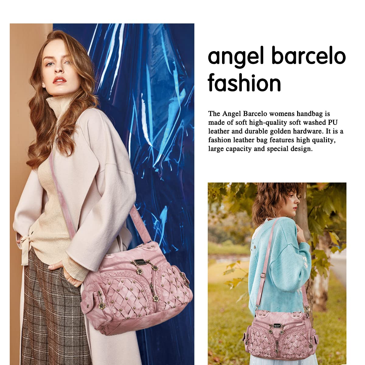 Angel Barcelo Women's PU Leather Handbag - Fashion Tote & Shoulder Purse for Work & Travel