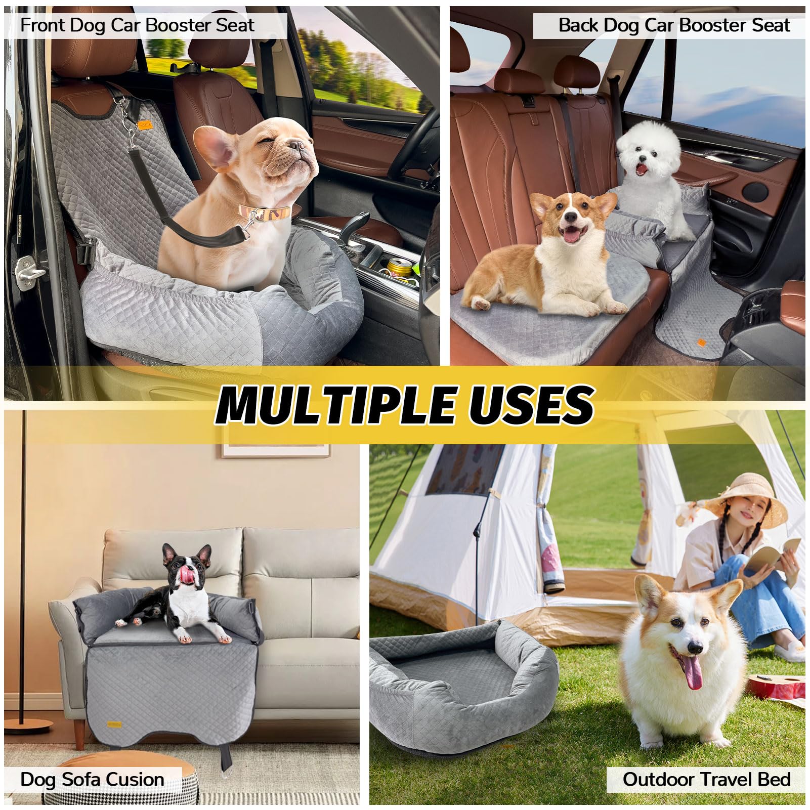 Washable & Detachable Dog Car Seat for Small Dogs Under 35lbs - Travel Booster Seat with Storage Pockets & Safety Belt - Perfect for Road Trips, Vet Visits & Daily Commutes