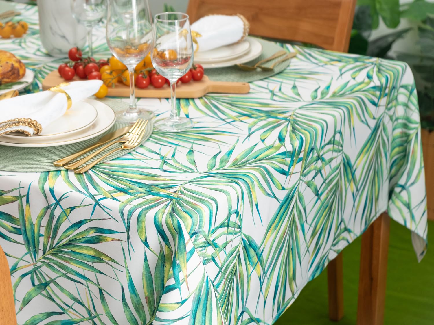 YiHomer Indoor Outdoor Tablecloth - Stain & Water Resistant Rectangle Table Cover (60x84 Inches) with Palm Leaves Design for Spring Summer Decor, Picnics, Dinner Parties, BBQs, and Outdoor Dining