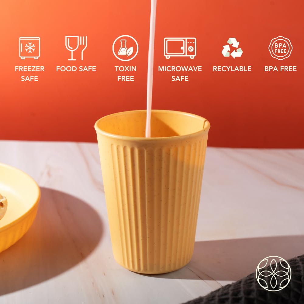 Irida Naturals 2-Pack Wheat Straw & Bamboo Fiber Reusable Cups - 12oz Unbreakable Eco-Friendly Drinkware for Coffee, Tea, Juice - Microwave, Freezer & Dishwasher Safe (Blue) - Perfect for Home, Office, Picnics & Outdoor Adventures