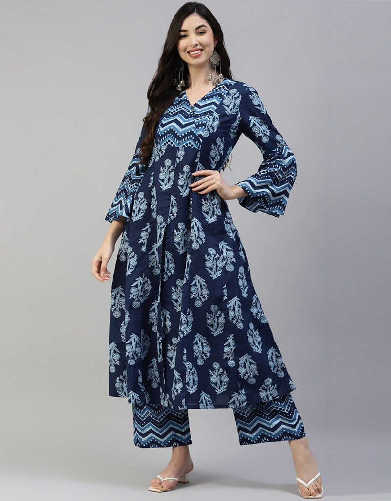 Blue Cotton Palazzo Salwar Suit for Women | Comfortable Indian Ethnic Wear | Perfect for Festivals, Weddings & Casual Outings
