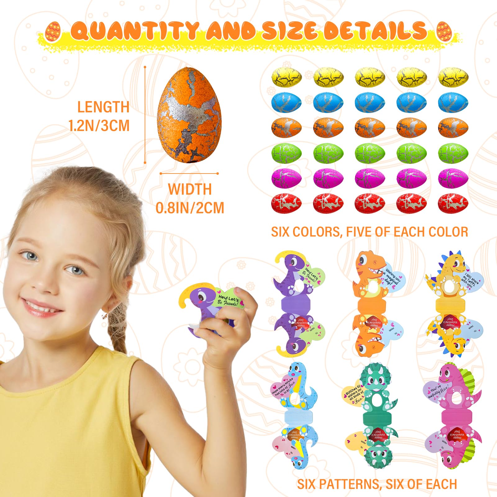 30 Pack Hatching Dinosaur Eggs Valentine's Day Cards for Kids - Fun Dino Toy Party Favors, Classroom Exchange Gifts for Boys & Girls - Perfect for School Valentine Parties, Birthday Treats & Easter Egg Hunts