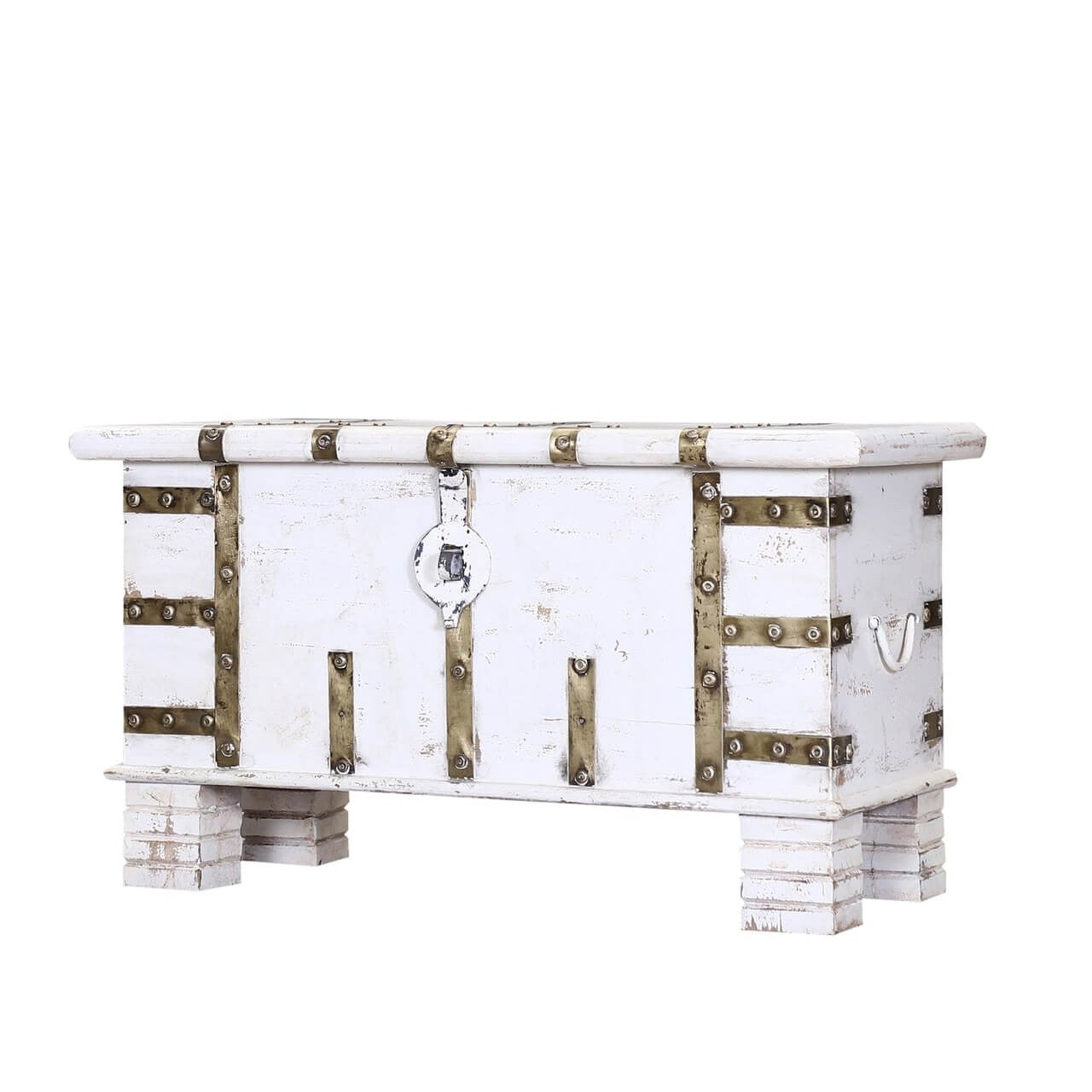 Premium Indian Solid Wood Storage Trunk Box - White | Vintage Home Decor, Blanket Chest, Toy Storage, Living Room & Bedroom Organizer