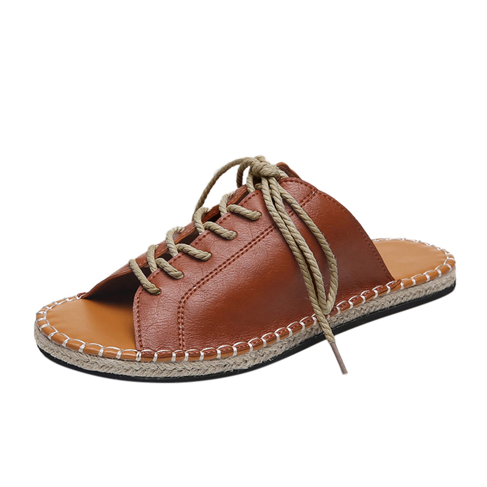 Breathable Weave Straw Sandals for Women - Round Toe Summer Flat Slippers with Lace-Up Design | Perfect for Beach, Vacation & Casual Outings