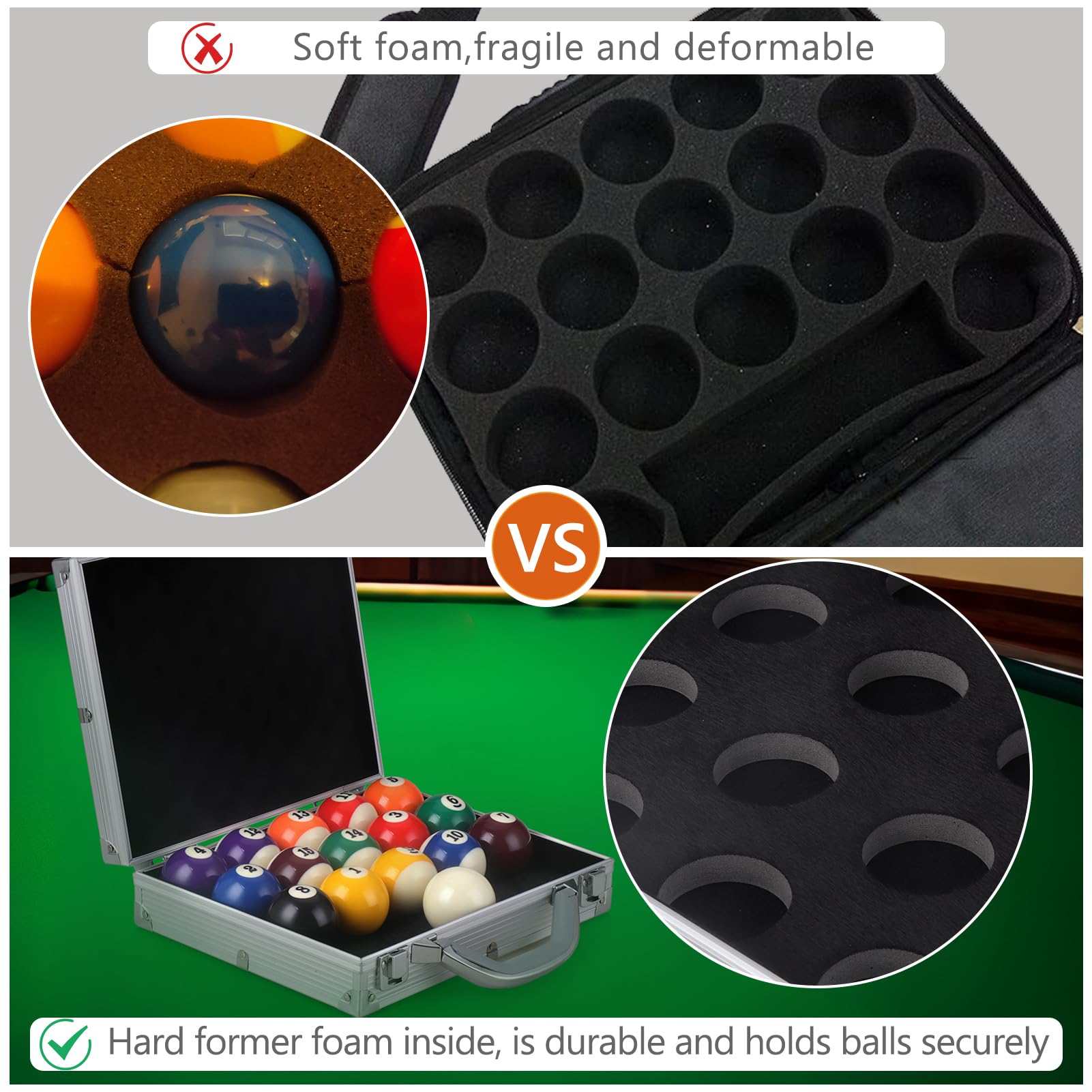 Premium Aluminum Pool Ball Storage Case for 16 Billiard Balls (2 1/4 Inch) - Durable Billiard Accessory for Home Game Rooms & Pool Halls