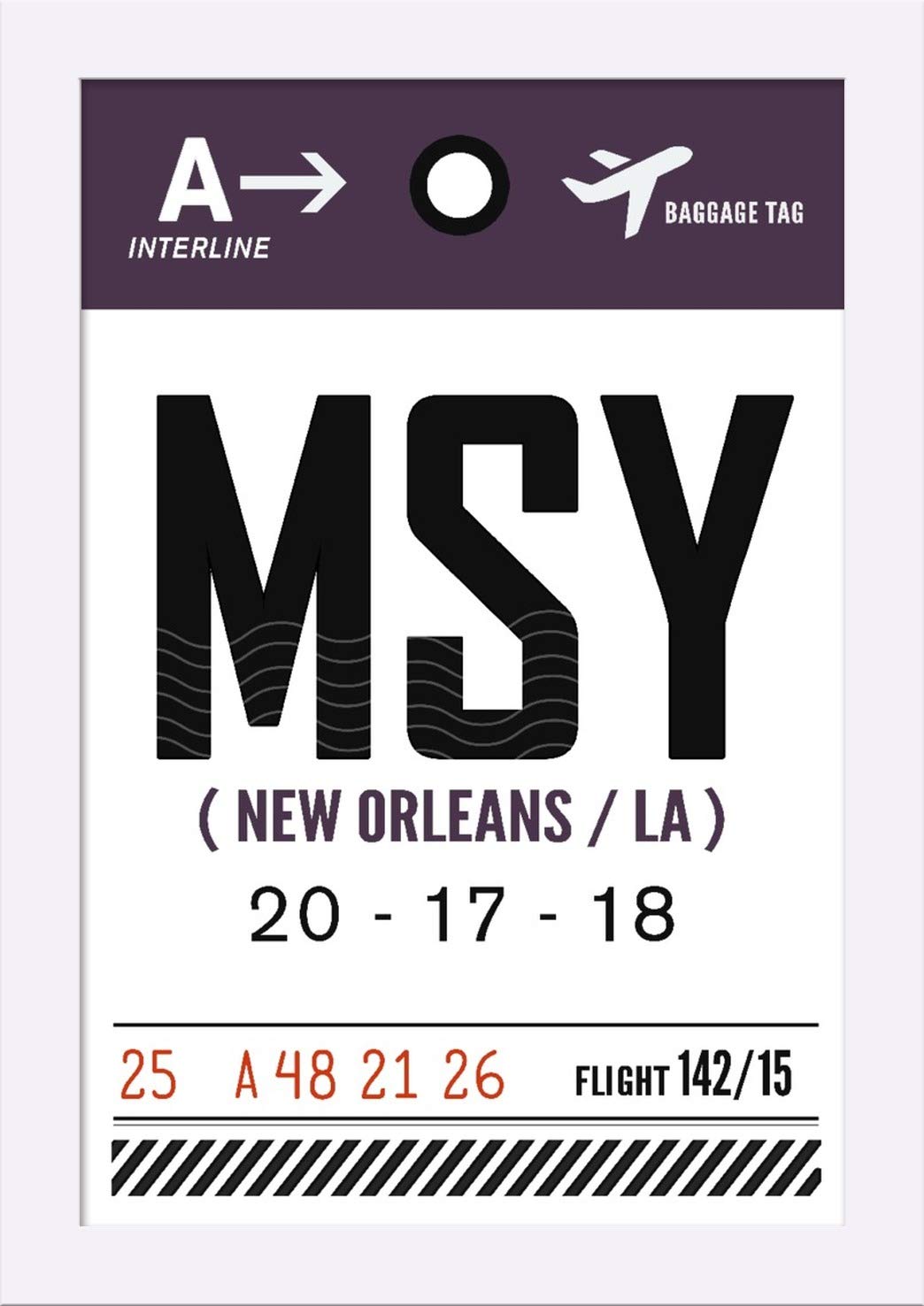 New Orleans Louisiana MSY Airport Luggage Tag - 12x18 Giclee Fine Art Print with Recycled Wood Frame in White | Perfect for Travel Accessories & Souvenirs
