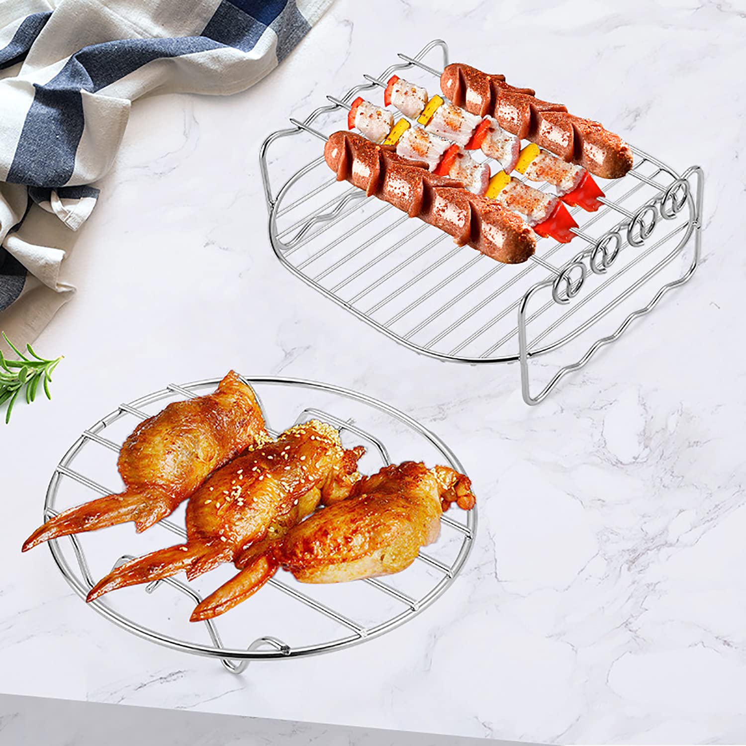 8'' Air Fryer Rack Set of 3 - Double Layer Cooking Rack with Skewer & Toast Rack - Multipurpose Accessories for XL Air Fryers - Perfect for Roasting, Baking, and Toasting