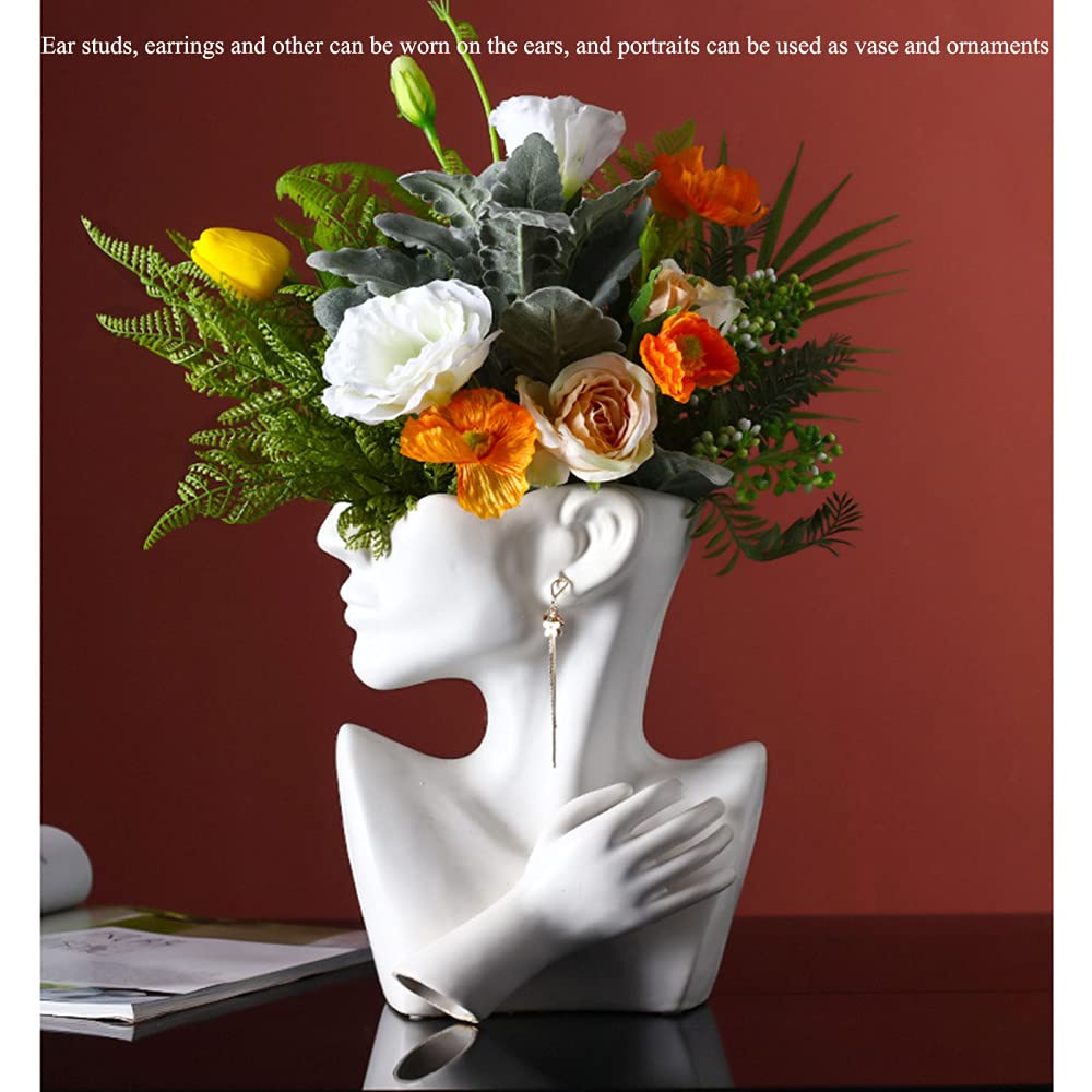 Ceramic Face Vase - Unique Bust Head Shaped Flower Planter & Goblin Statue for Home Decor | Perfect Table Centerpiece for Living Room, Office & Gift Giving