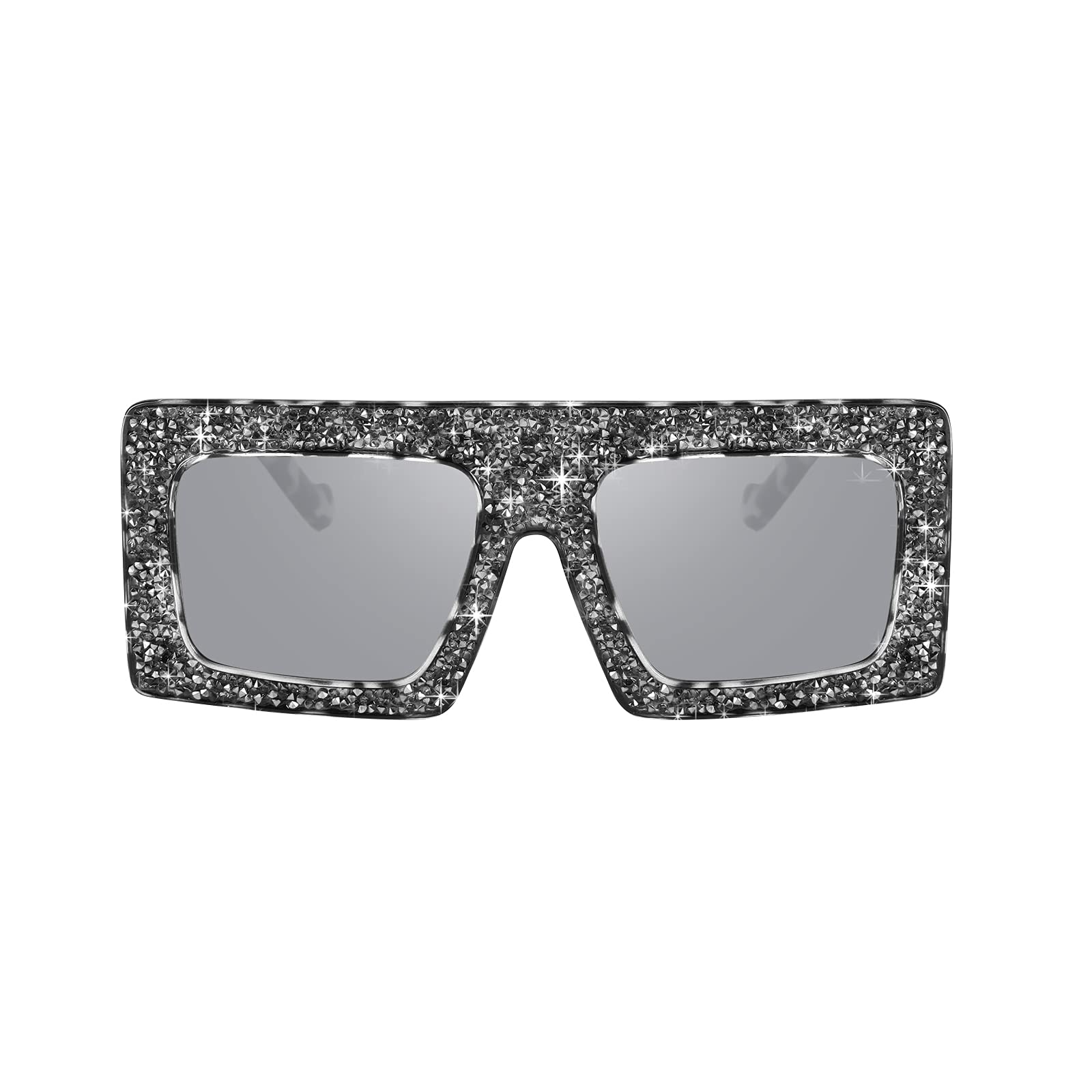 FEISEDY Women's Square Thick Frame Sparkling Rhinestone Crystal Sunglasses - Trendy Bling Fashion Accessory for Summer Outfits, Beach Vacations & Party Wear (B4038)