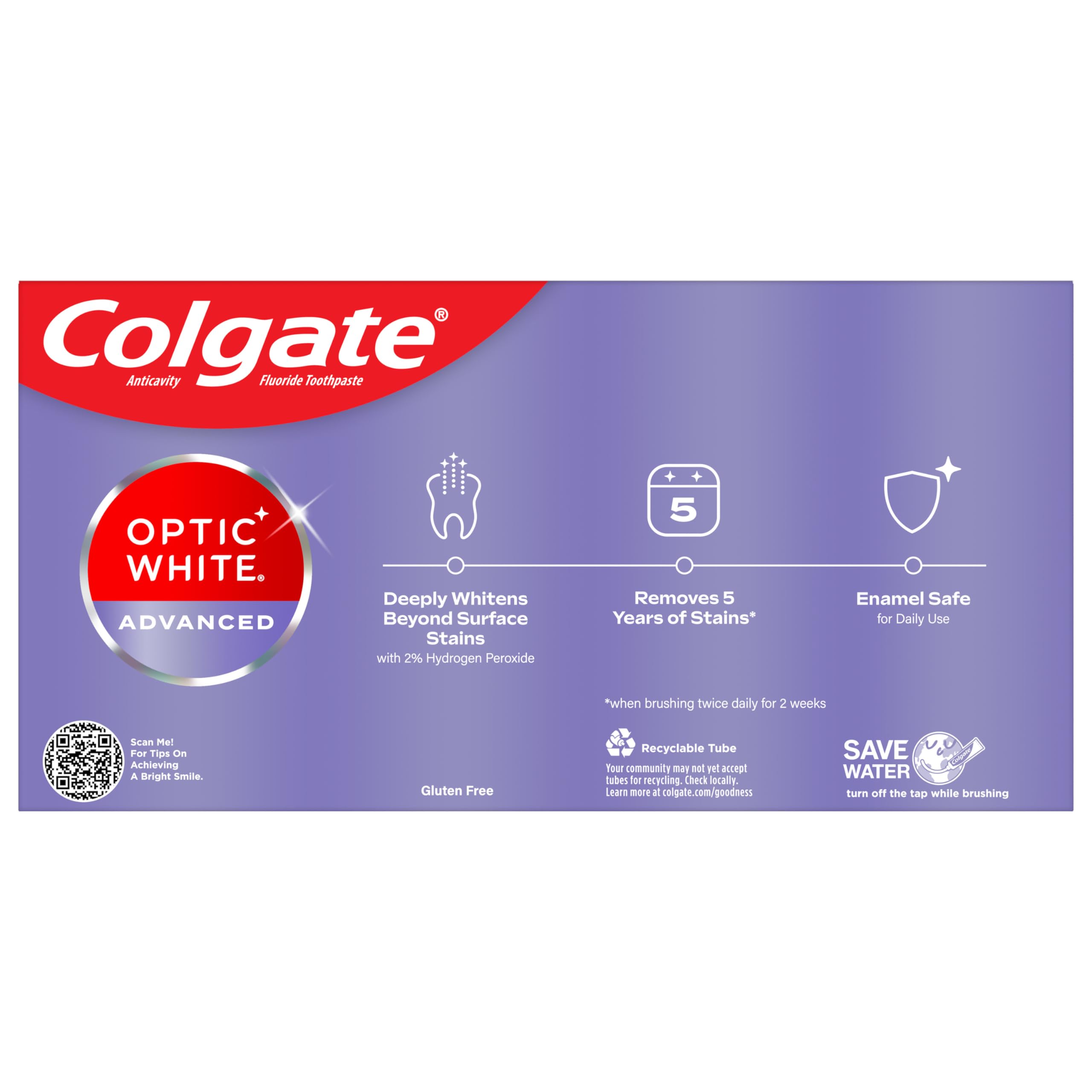 Colgate Optic White Advanced Teeth Whitening Toothpaste with 2% Hydrogen Peroxide - Sparkling White Formula, 4.5 Oz (2 Pack) - Brighten Smile for Daily Use & Special Occasions