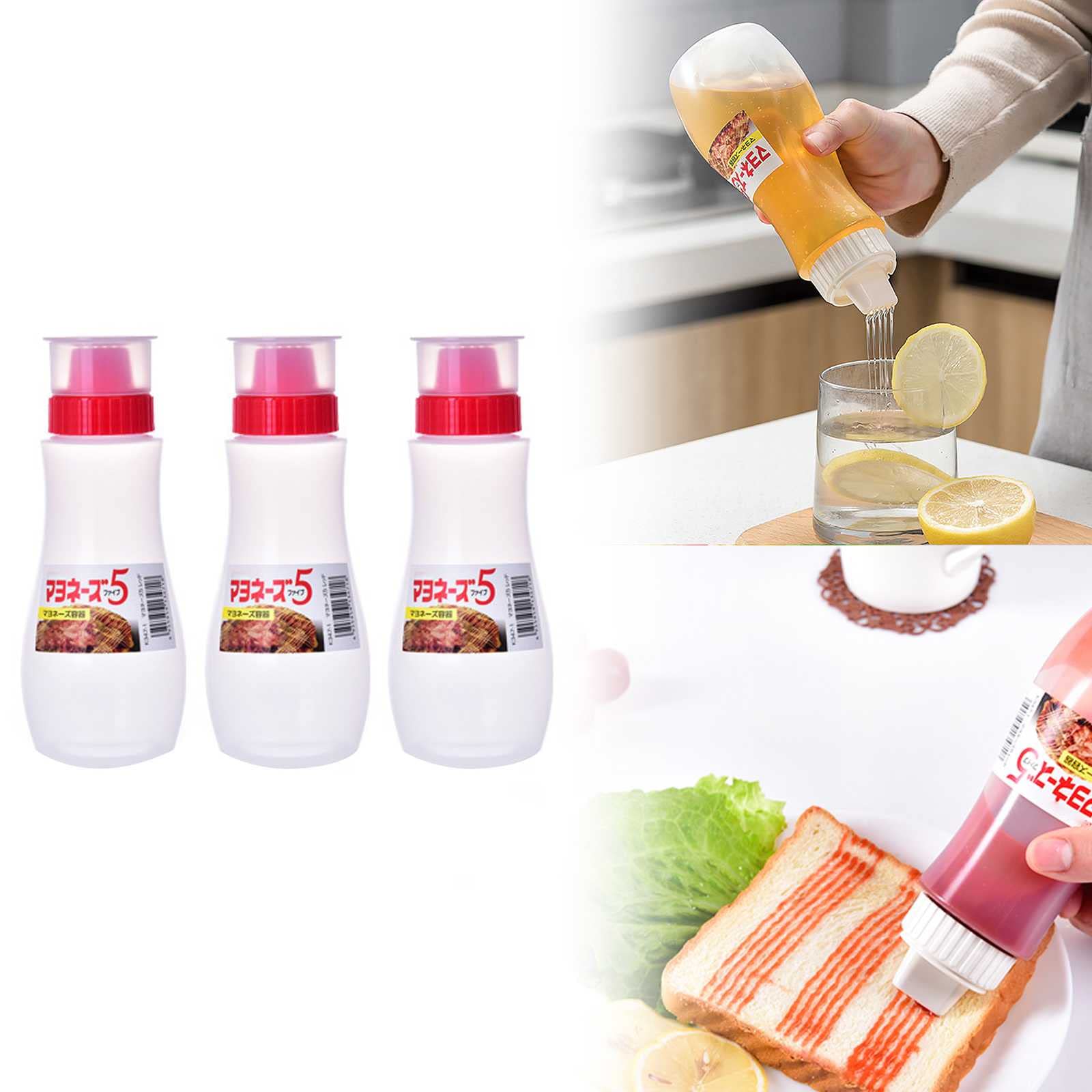 Gigesute 3-Pack Plastic Squeeze Bottles for Condiments - Ketchup, BBQ Sauce, Salad Dressing, Oil & Hot Sauce Dispenser - Leak-Proof Multipurpose Squirt Bottles for Kitchen, Restaurant & Outdoor Cooking