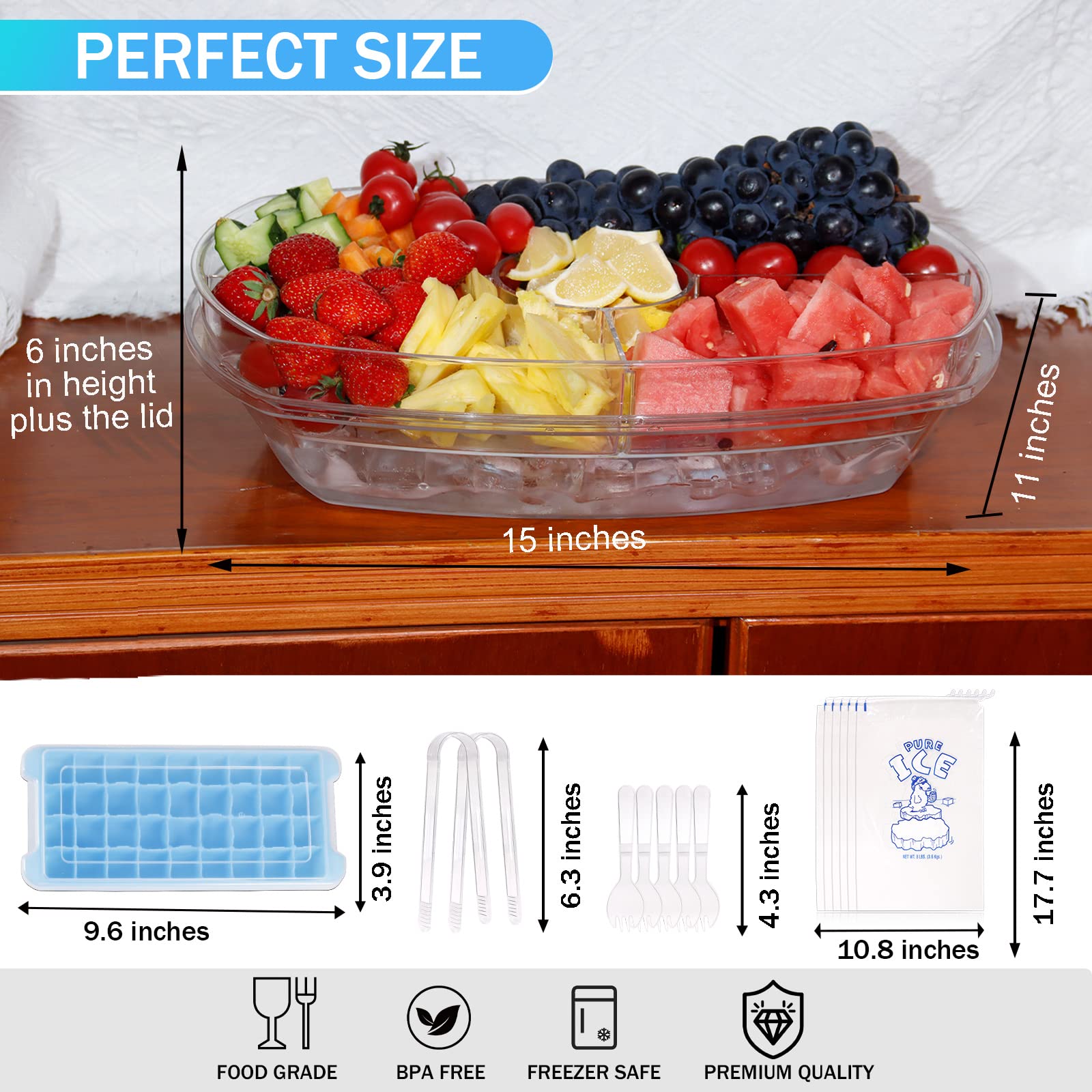 Stainless Steel Fruit Ice Serving Tray with Lid - 4 Compartment Chilled Appetizer Platter for Shrimp Cocktail, Veggies & Party Snacks | Perfect for Entertaining, BBQs & Holiday Gatherings