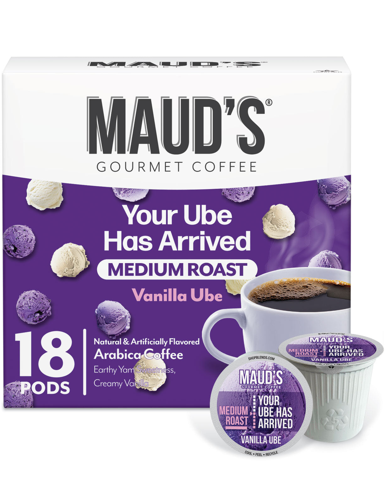 Premium Maud's Vanilla Ube Flavored Medium Roast Coffee Beans - Filipino-Inspired Gourmet Blend for Home Brewing & Office Use