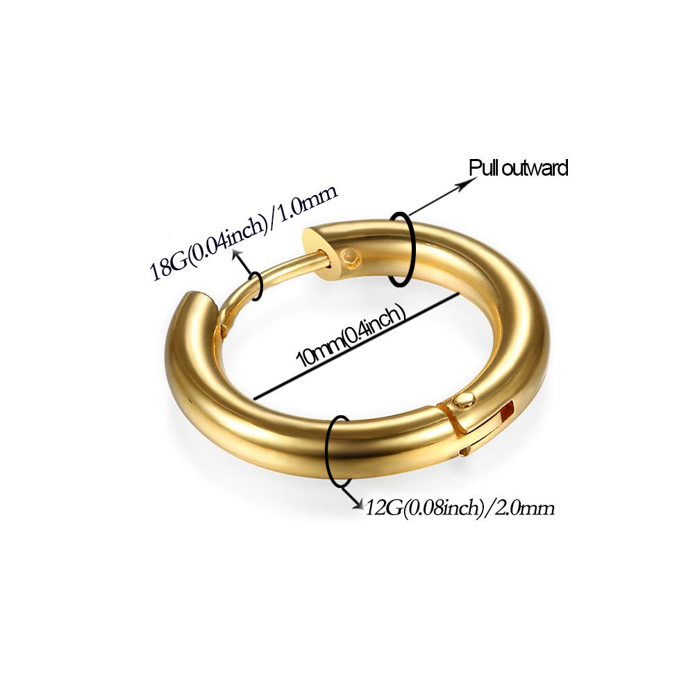 316L Surgical Stainless Steel Huggie Hoop Earrings - 6mm 8mm 10mm 11mm 12mm 14mm Hypoallergenic Cartilage Helix Earrings - Hinged Sleeper Hoops for Men & Women - Perfect for Daily Wear, Work, Parties and Gifts