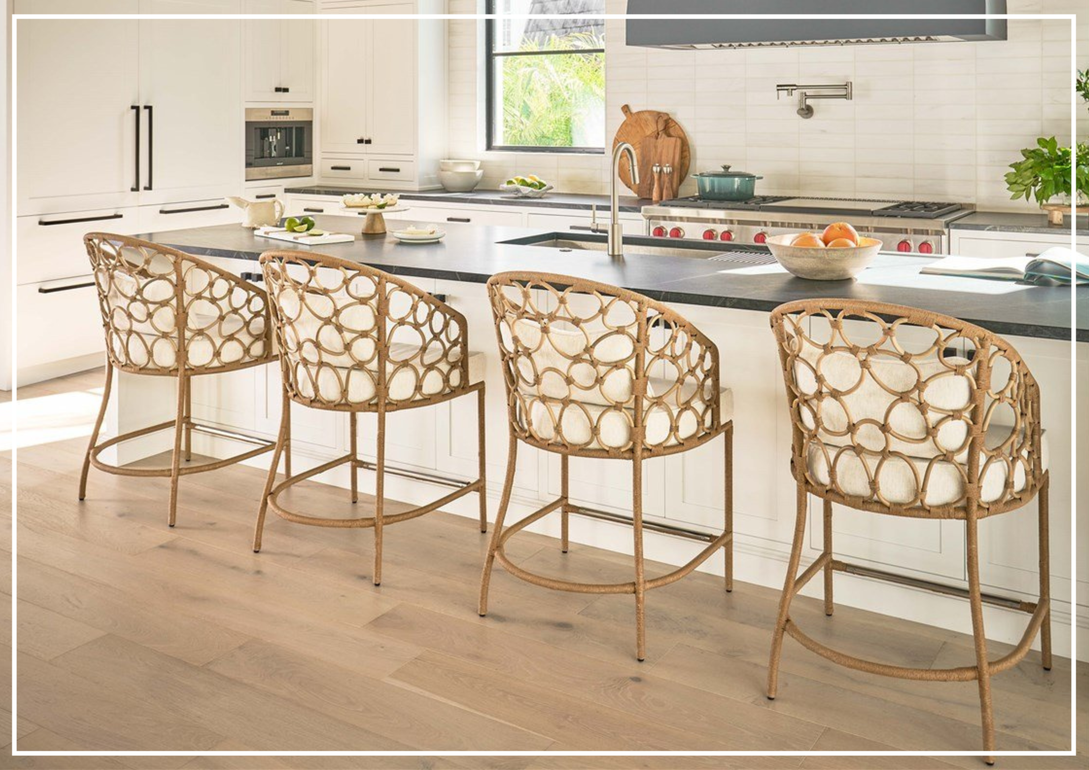 Universal Rattan Counter Stool - Pebble Weave Rectangular Bar Chair for Kitchen Island, Breakfast Nook & Outdoor Patio Seating