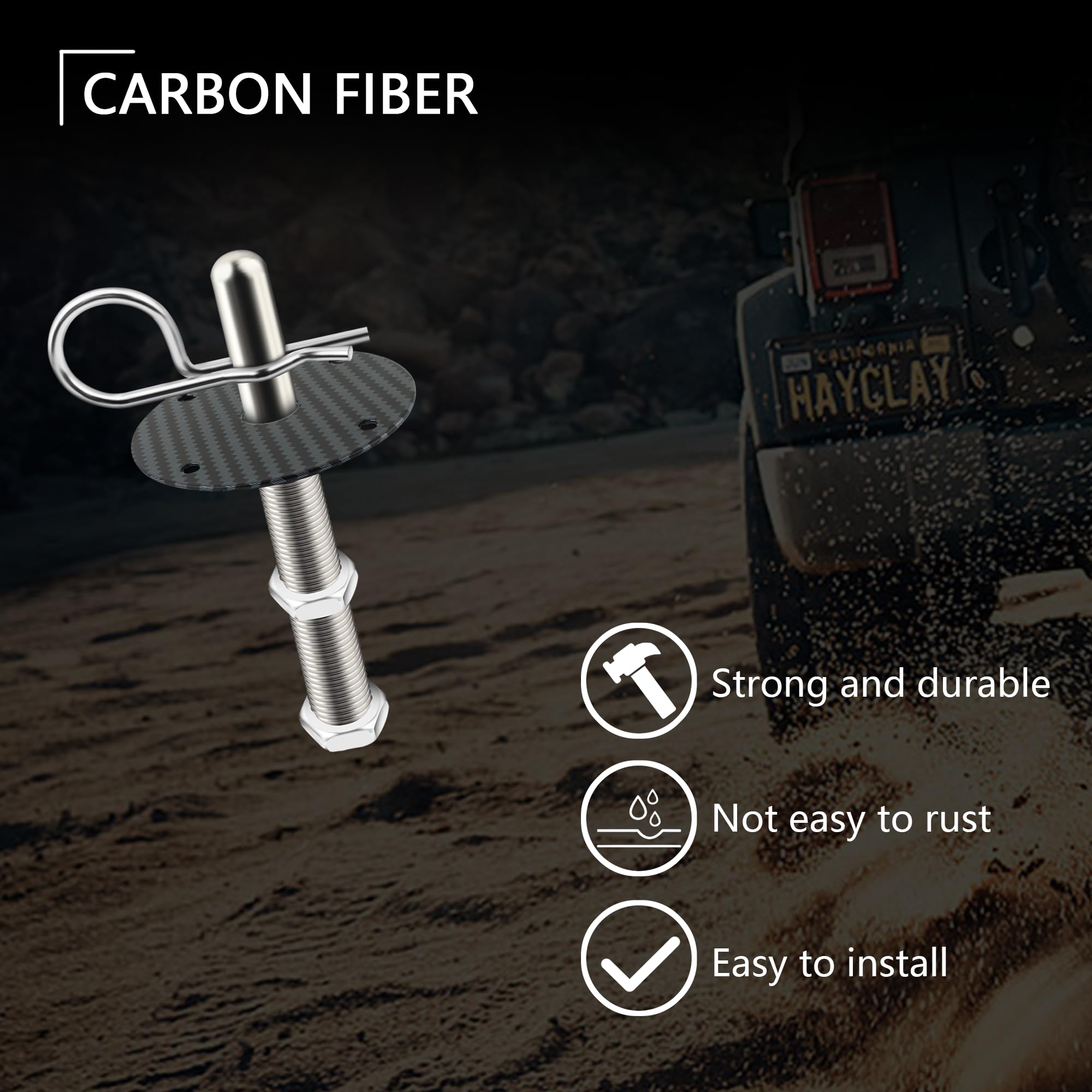 Carleef Carbon Fiber Stainless Steel Universal Hood Pins & Lock Kit - Secure & Decorate Car Engine Hood Cover for Most Vehicles (Black) | Perfect for Car Shows, Off-Roading & Vehicle Customization