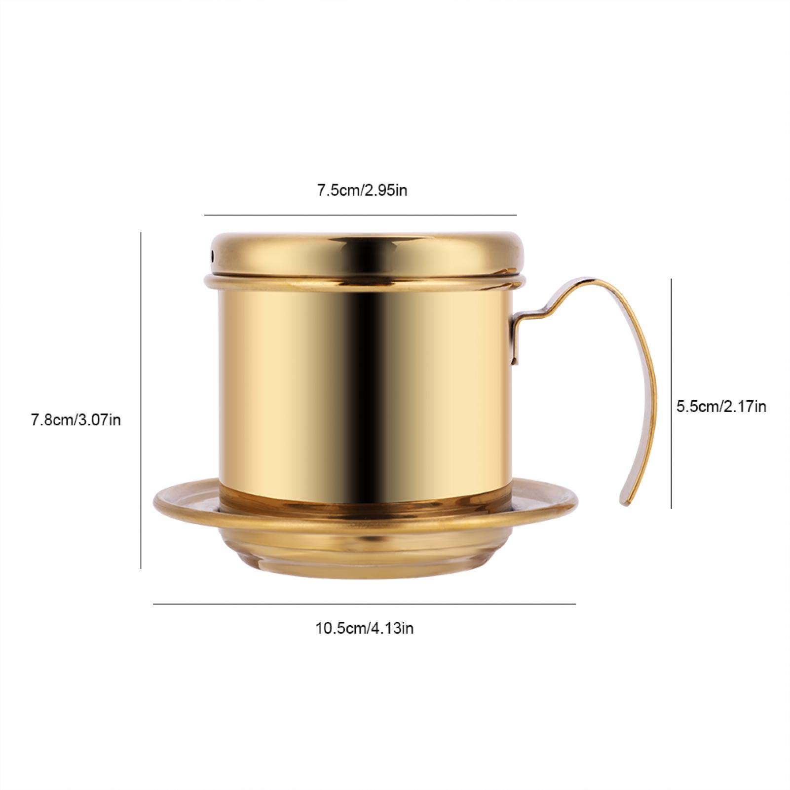 Premium Stainless Steel Vietnamese Coffee Maker - Portable Phin Filter Dripper for Authentic Vietnamese Iced Coffee - Ideal for Home, Office & Travel (Gold)