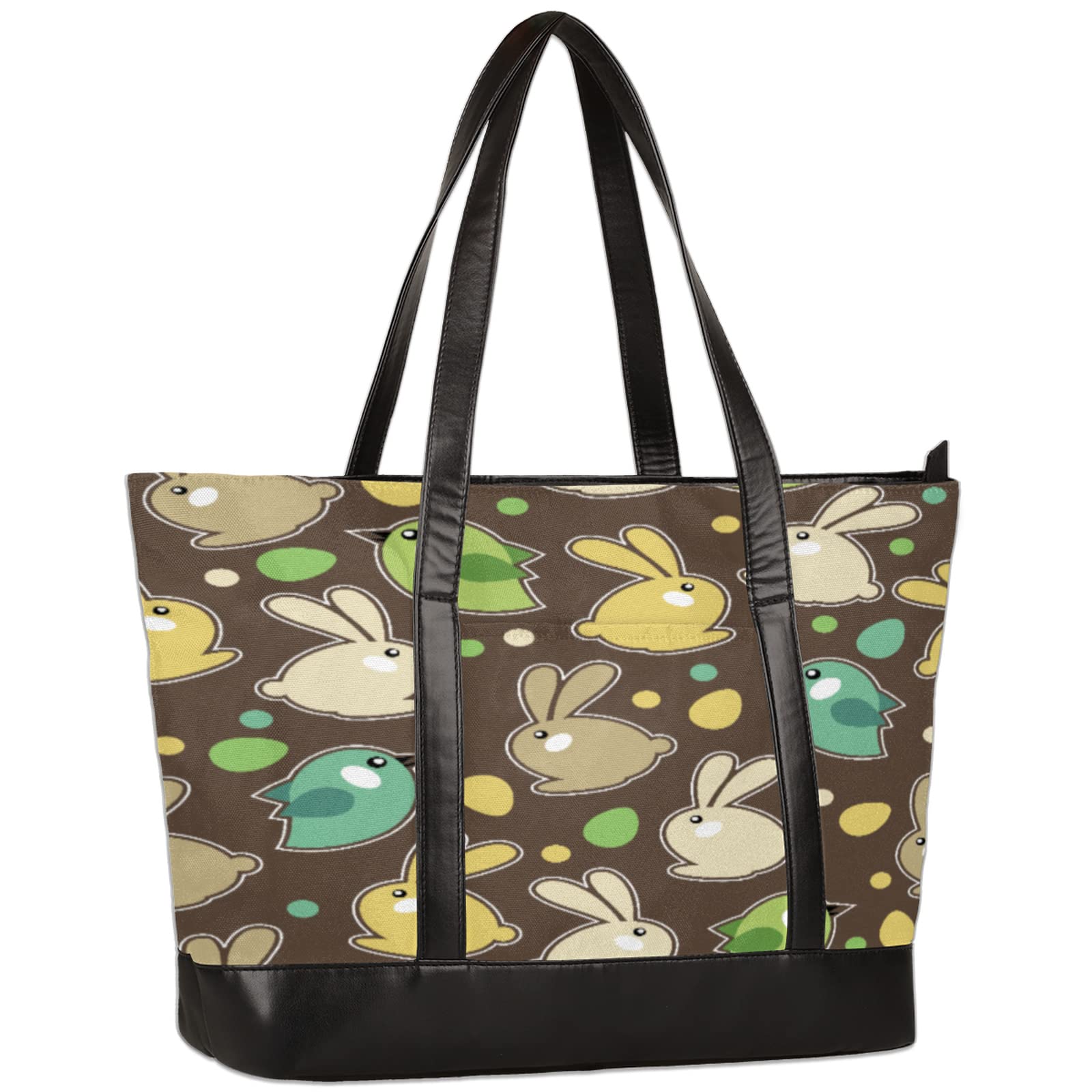 Stylish Spring Bird Rabbit Print Laptop Tote Bag for Women - 15.6 Inch Lightweight Waterproof Computer Bag, Durable Shoulder Handbag for Business, Office, School & Travel - Perfect Work Commute & College Essentials