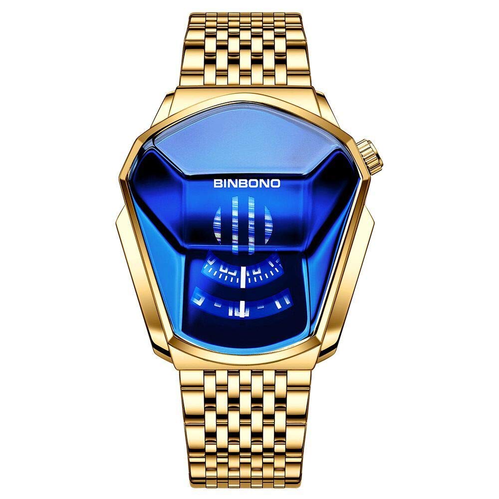 Stylish Men's Golden Quartz Wristwatch - Durable Stainless Steel Creative Design for Business, Casual & Formal Occasions
