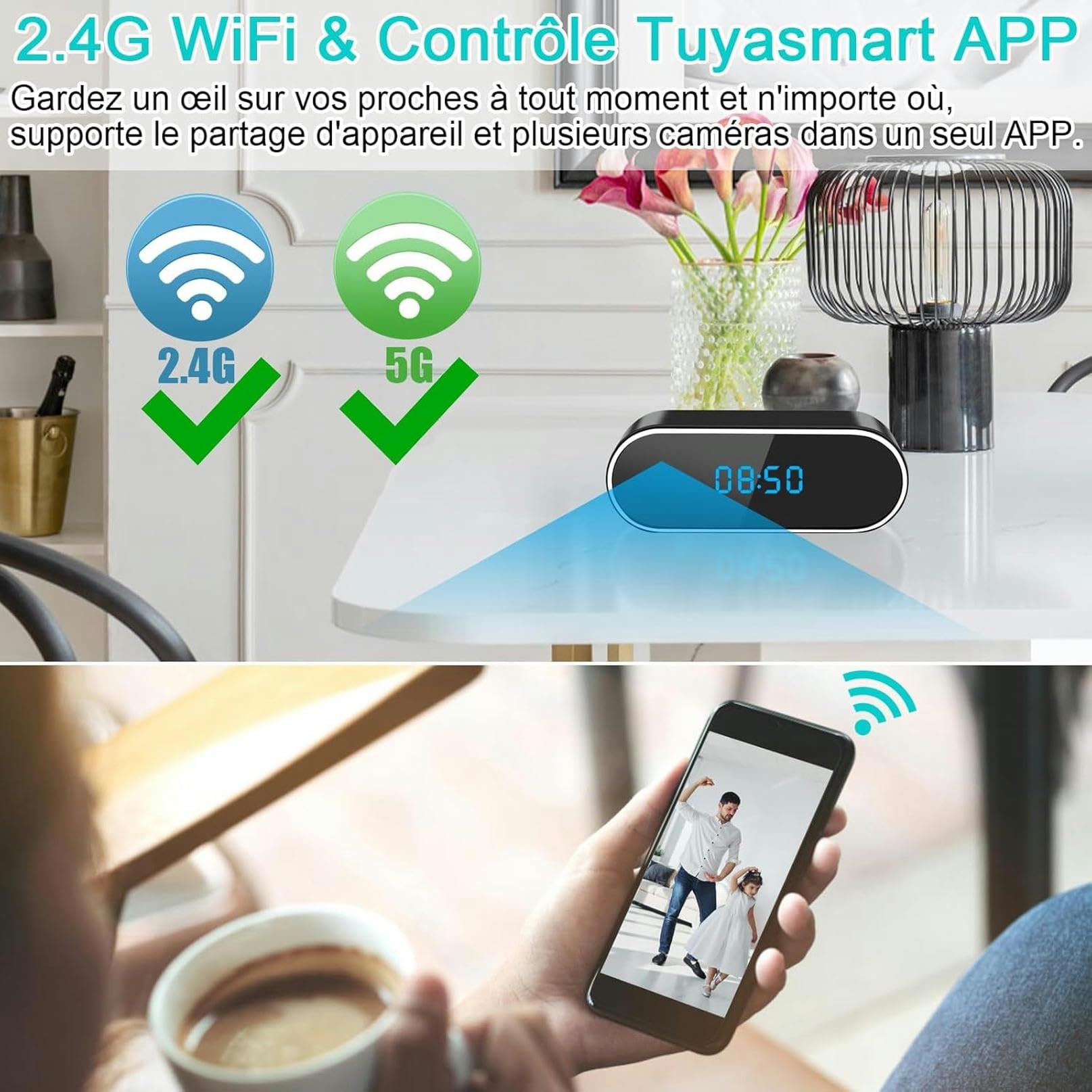 XDRGOOIUY 1080p HD WiFi Hidden Camera Clock - Wireless Mini Spy Camera with Motion Detection & Night Vision for Home Security | Indoor Surveillance, Baby Monitor, Office Security, Nanny Cam
