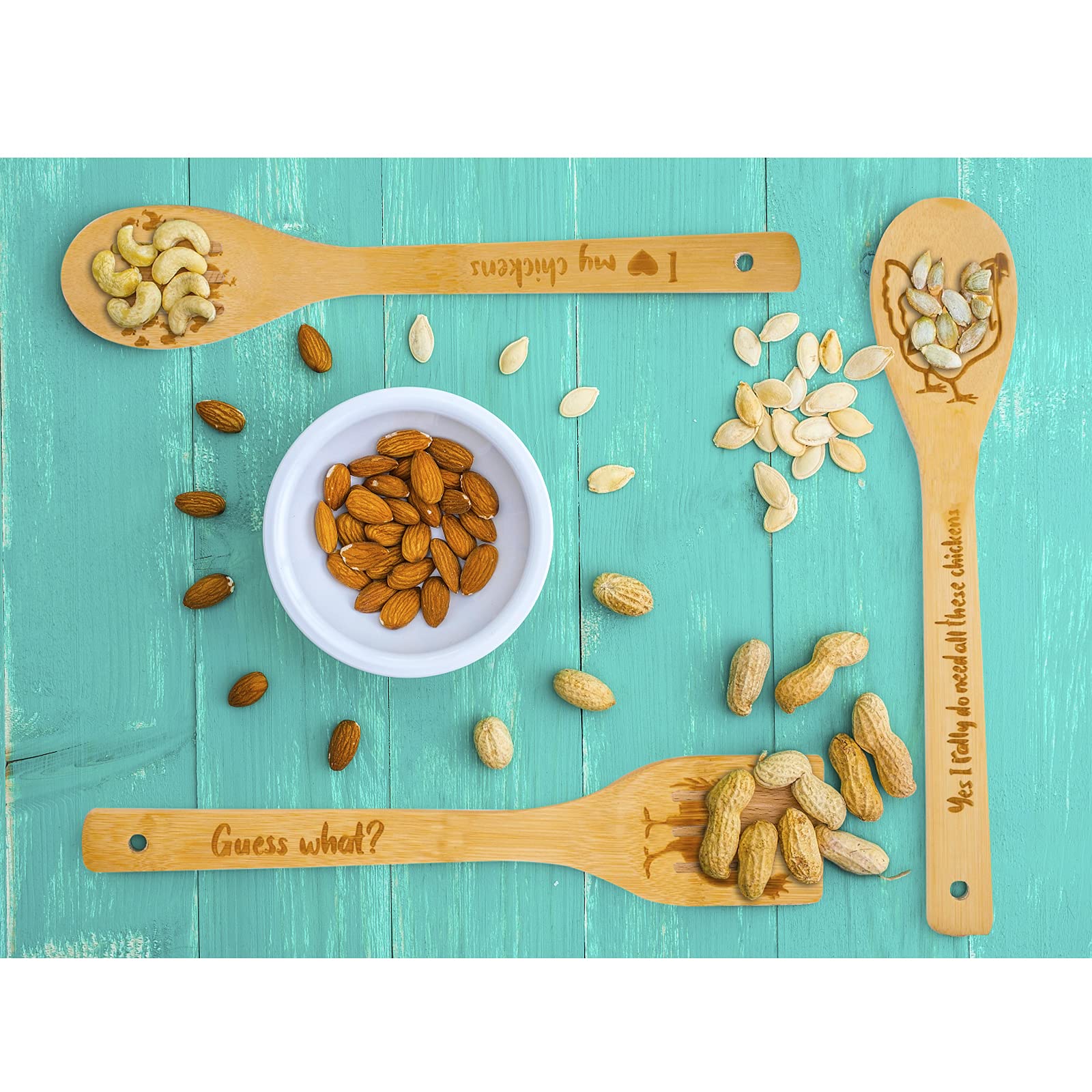 5-Piece Rooster Wooden Cooking Spoon Set - Bamboo Utensils for Chicken Lovers - Farmhouse Kitchen Decor - Perfect Housewarming, Wedding & Mother's Day Gifts - Ideal for Cooking, Baking and Country-Style Kitchen Decor