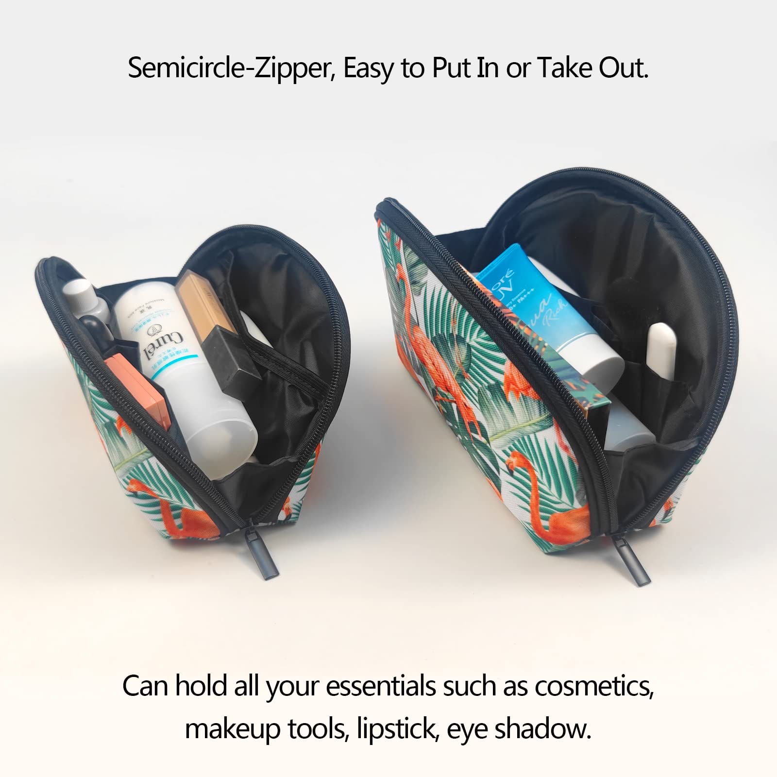 2 Pack Waterproof Travel Makeup Bag for Women - Portable Cosmetic Organizer Pouch with Flamingo Design - Perfect for Vacation, Gym & Daily Essentials Storage