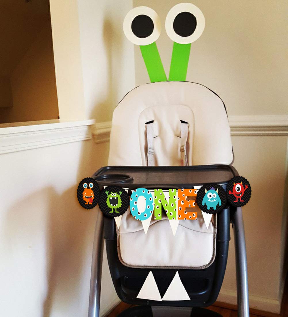 Monster Bash 1st Birthday Party Decorations Set - Cute Little Monster Banner & High Chair Decor for Baby's First Birthday Celebration - Perfect for Monster Theme Birthday Parties, Baby Showers & Nursery Decor