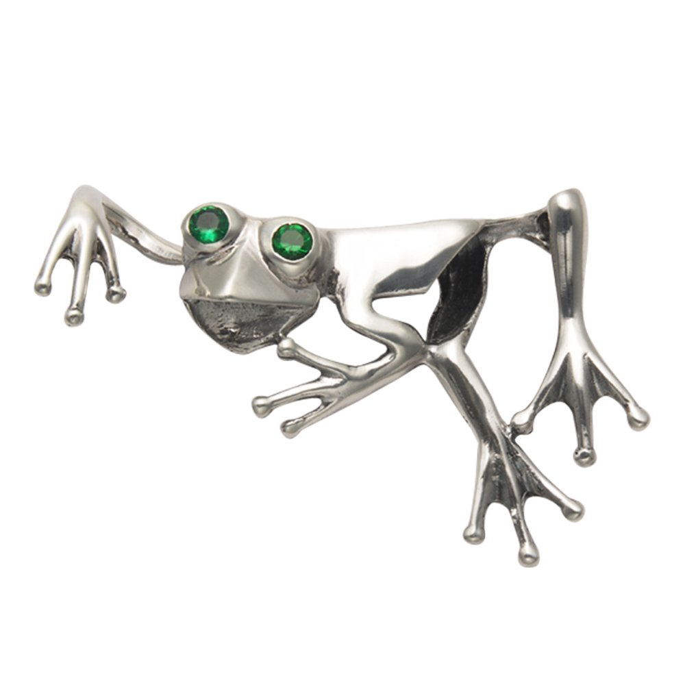 Sterling Silver Hanging Tyler's Tree Frog Pendant with Green Crystal Eyes - Unique Animal Jewelry Gift for Nature Lovers, Perfect for Casual Wear & Special Occasions