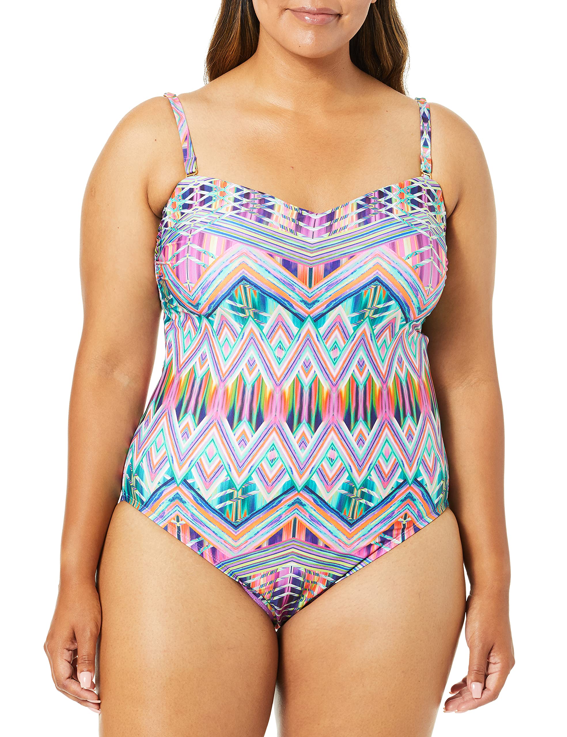 Kenneth Cole Women's Plus Size Bandeau One Piece Swimsuit - Sexy High Waisted Bathing Suit for Women, Tummy Control Swimwear for Beach, Pool & Vacation