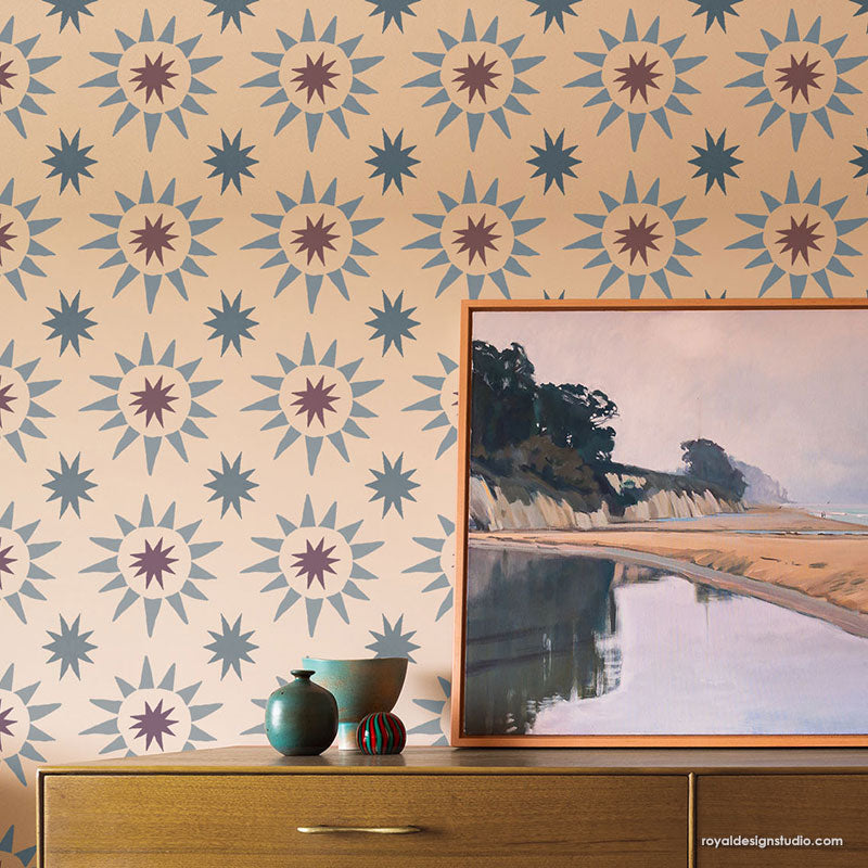Starburst Tile Allover Stencil - Reusable DIY Wall & Floor Stencil for Home Decor, Bathroom, Kitchen Backsplash - Perfect for Painting Patterns on Tile, Wood, Concrete