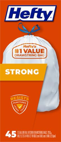 Heavy Duty Tall Kitchen Trash Bags - 45 Count, Unscented, 13 Gallon | Perfect for Home, Office & Restaurant Waste Disposal