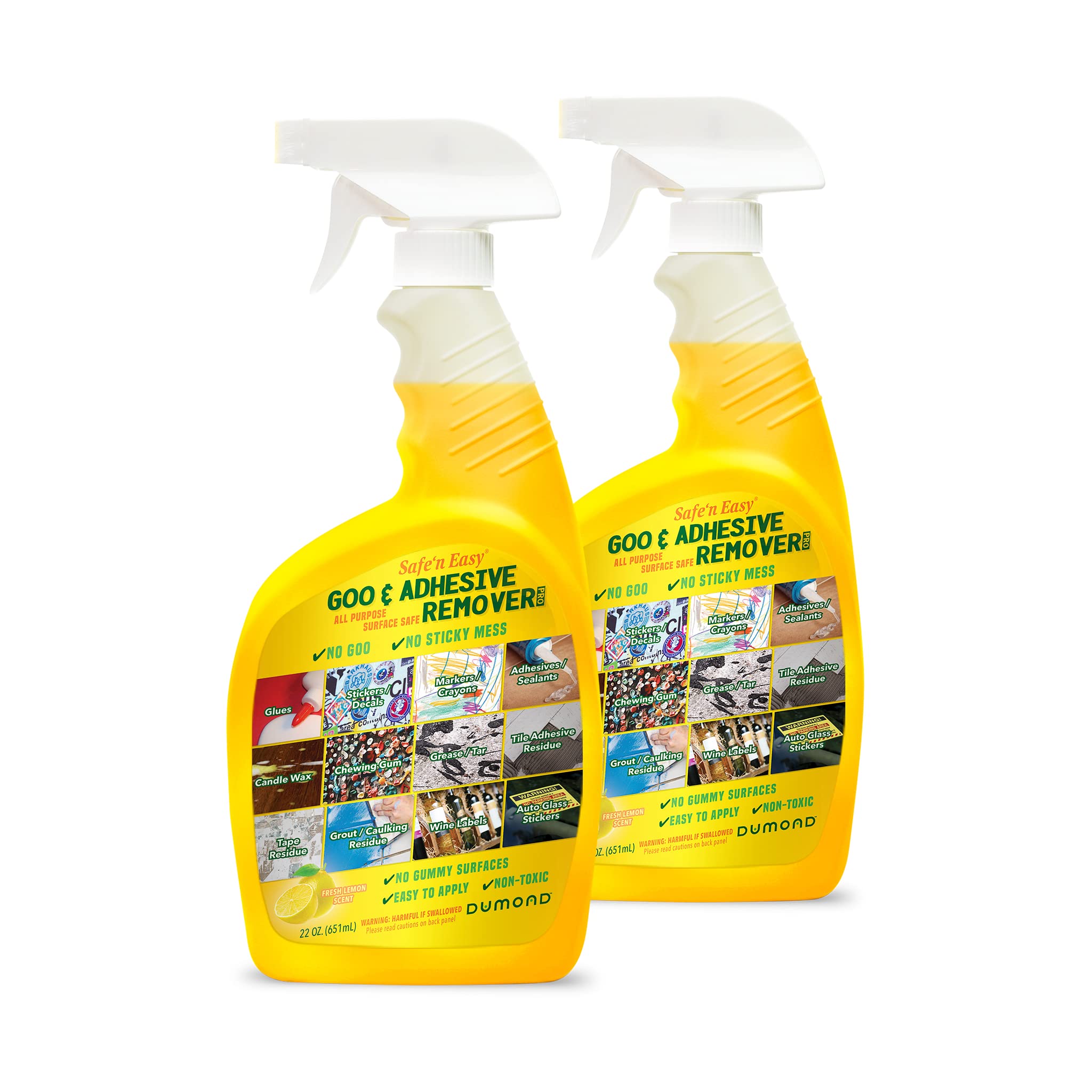 Safe ‘n Easy Goo & Adhesive Remover - Surface Safe Formula for Stickers, Labels, Decals, Tape Residue, Gum, Glue, Grease & Tar - Lemon Citrus Scent - 22oz Spray (2-Pack) - Perfect for Home Cleaning, DIY Projects & Car Detailing