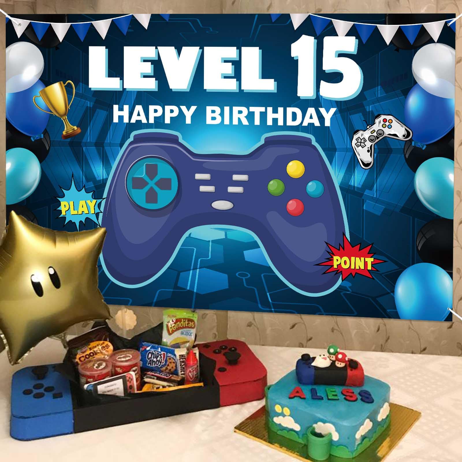 Happy 15th Birthday Level Up Banner - Video Game Themed Backdrop for Boys & Girls 15th Birthday Party Decorations | Perfect for Gaming Theme Parties, Teen Celebrations & Milestone Birthday Backgrounds