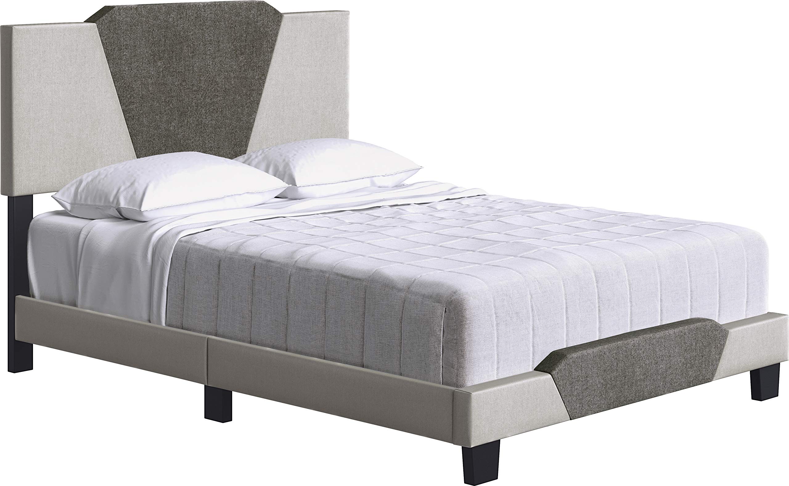 Boyd Sleep Tuscany Two-Tone Upholstered Platform Bed with Headboard - Queen Size Brown/Taupe Linen Fabric - Sturdy Wood Slat Support Foundation - No Box Spring Needed - Perfect for Modern Bedroom & Guest Room Decor