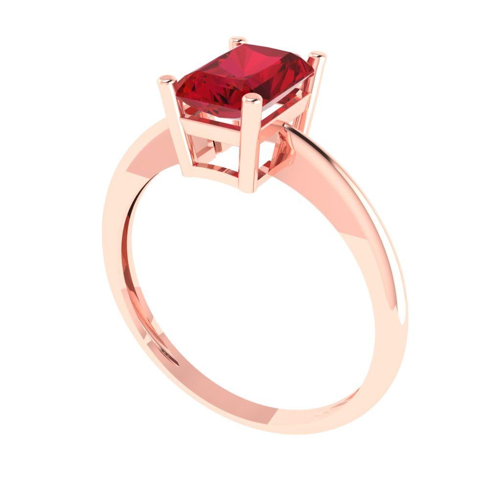 1.0 ct Radiant Cut Solitaire Simulated Ruby Ring - 18K Rose Gold Engagement Wedding Band for Women | Anniversary, Promise, Bridal Jewelry Gift for Her