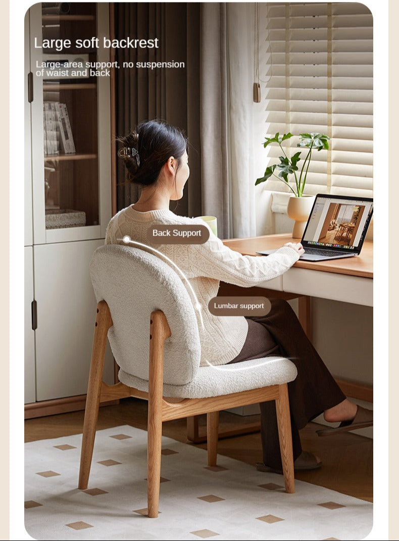 Solid Oak Wood Leisure Soft Chair - Cream Study Chair for Home Office, Reading & Relaxation - Comfortable & Stylish Accent Furniture for Living Room, Bedroom or Library