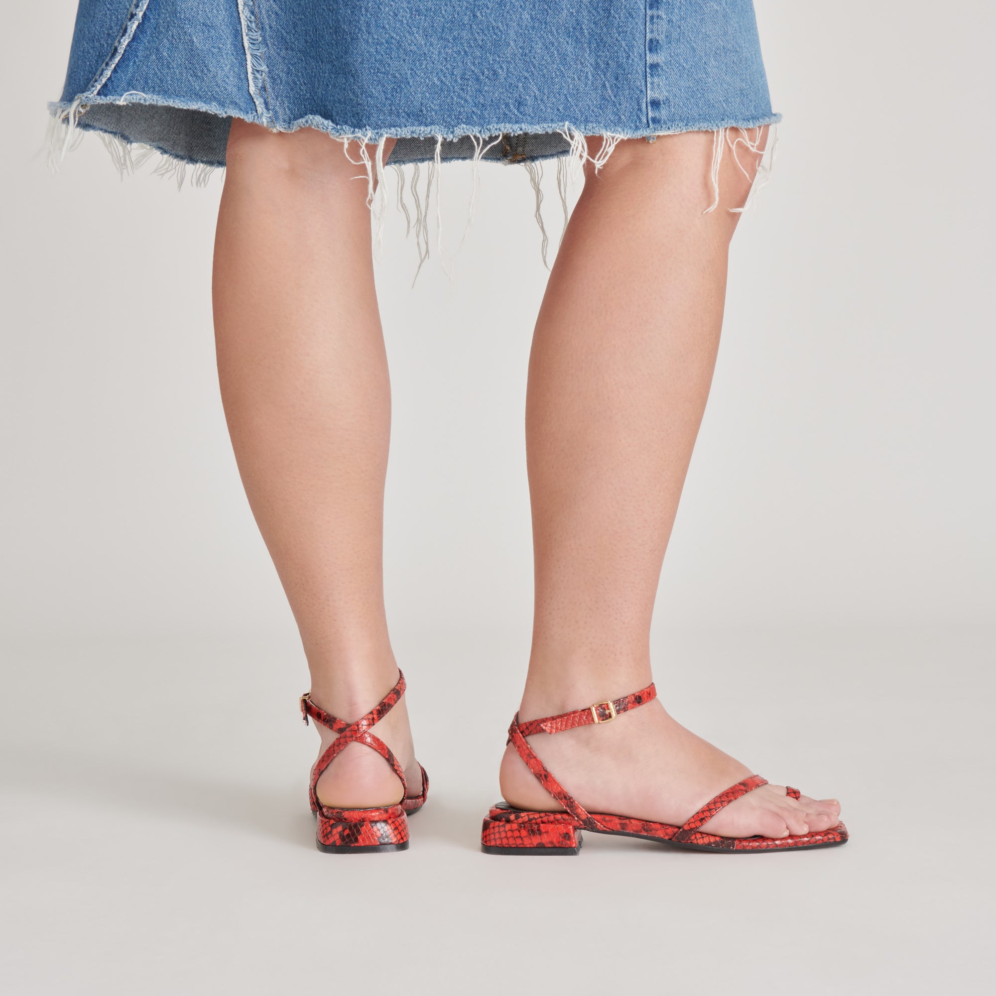 LEXI Women's Red Snake Embossed Sandals - Fashionable Comfortable Slide Sandals for Summer, Beach, and Casual Outings
