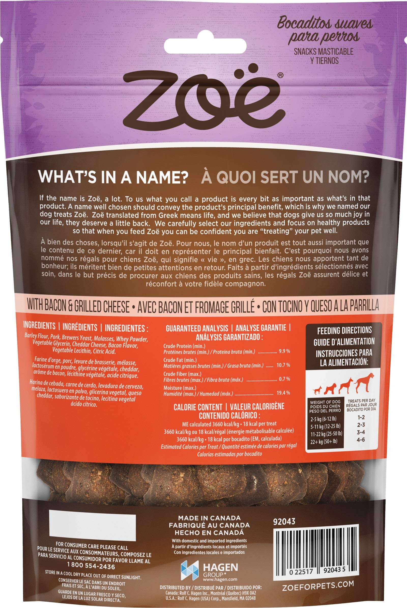 Zoe Tender Chunks Dog Treats - Cheese & Bacon Flavor, 5.3 oz - Delicious Soft Bites for Training & Rewards - Perfect for Small & Medium Dogs at Home or Outdoors