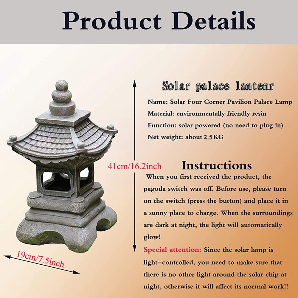 Solar Powered LED Pagoda Stupa Lantern - 16.2 Inch Waterproof Japanese Style Outdoor Garden Statue & Sculpture | Perfect for Zen Gardens, Patio Decor, and Landscape Lighting