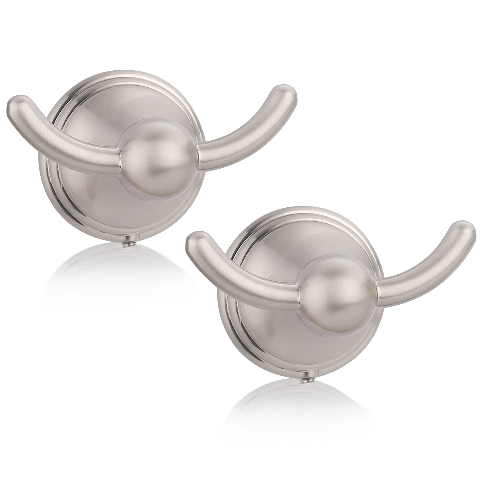 Brushed Nickel Wall Mounted Bathroom Towel Hooks (2 Pack) - Heavy Duty Robe & Towel Hangers for Shower, Spa, Laundry Room - Perfect for Hanging Bath Towels, Robes and Clothes in Home Decor