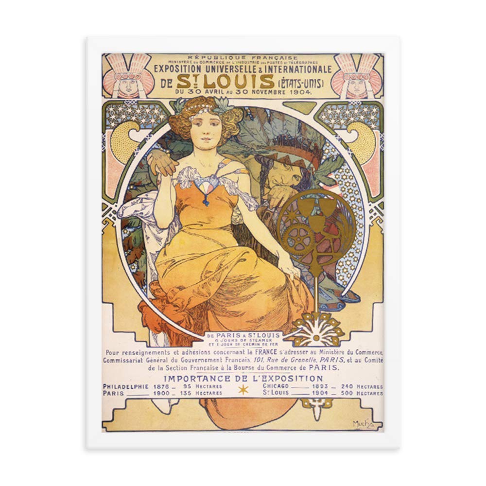 Vintage Exposition Universelle & Internationale de St. Louis 1904 Poster - 18x24 Inch Framed Art Print on Enhanced Matte Paper - White Wood Frame - Perfect for Home Decor, Office Wall Art & Gift Ideas