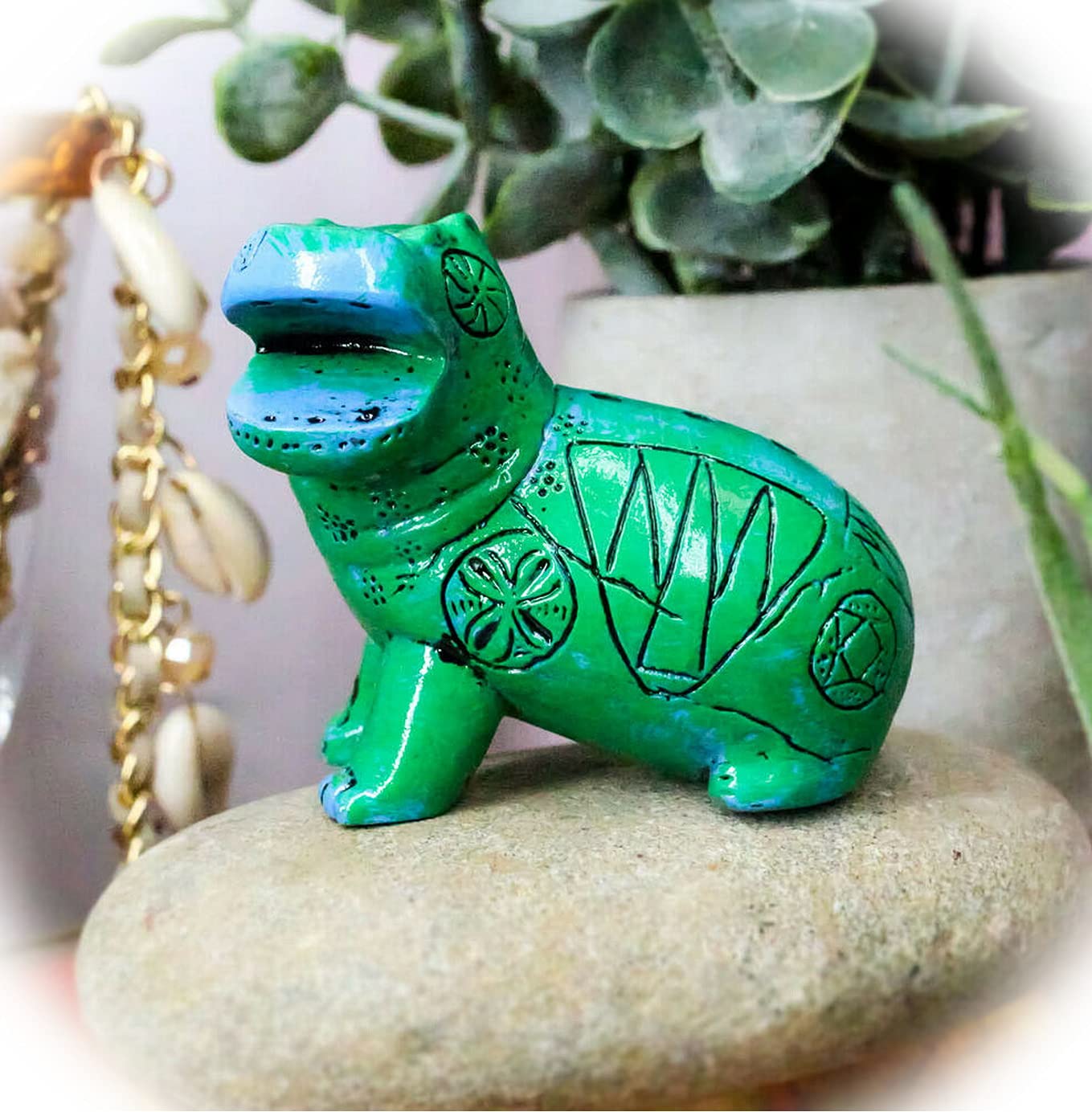 Turquoise Green Egyptian Goddess Taweret Hippo Mini Figurine with Hieroglyphs - Unique Home Decor Statue for Birthdays, Gifts & Spiritual Altars | EB-0018GIF