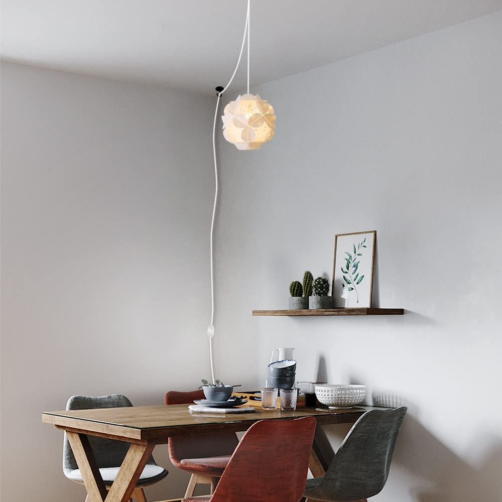 Dimmable Plug-in Pendant Light with Motion Sensor - 15ft Adjustable Cord & Ceramic Bowl Shade, Automatic On/Off, White (1 Pack) - Perfect for Bedroom, Kitchen Island, Dining Room, and Home Decor