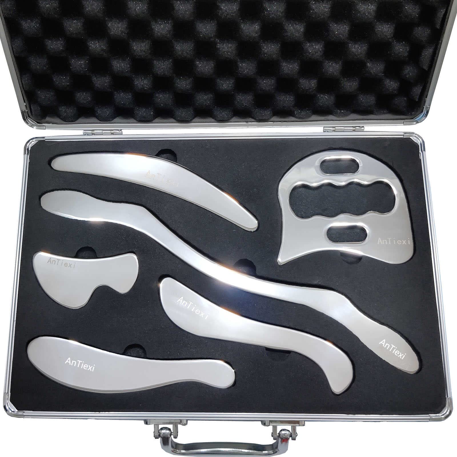 Professional Stainless Steel Gua Sha Scraping Massage Tool Set - IASTM Therapy Tools for Soft Tissue Mobilization & Physical Therapy (6-Piece Set) - Perfect for Muscle Recovery, Pain Relief & Spa Treatments
