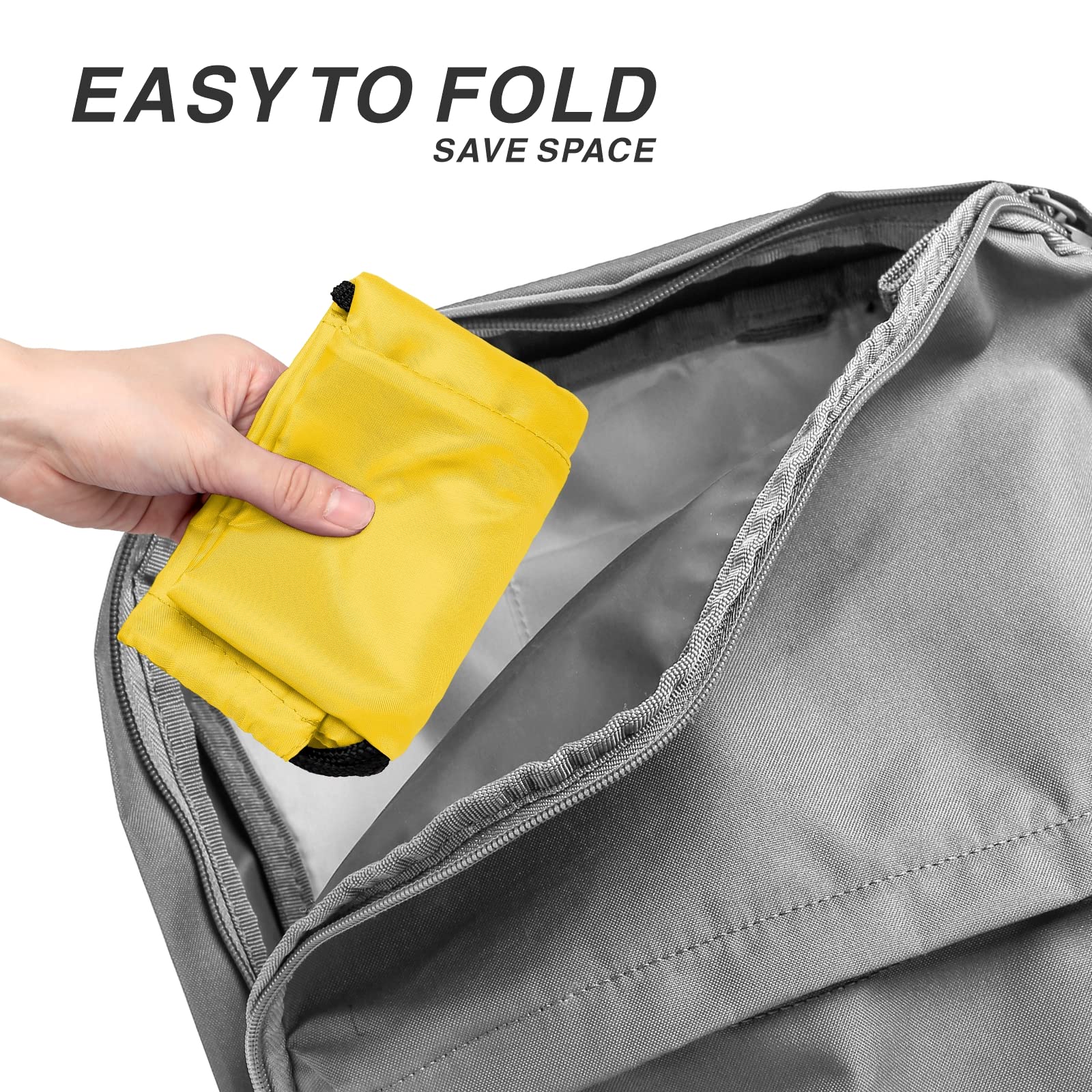 210D Nylon Drawstring Backpack with Zipper Side Pocket - Foldable Lightweight Sports Gym Tote Bag for Men & Women (Yellow) - Perfect for Workouts, Travel, and Outdoor Activities