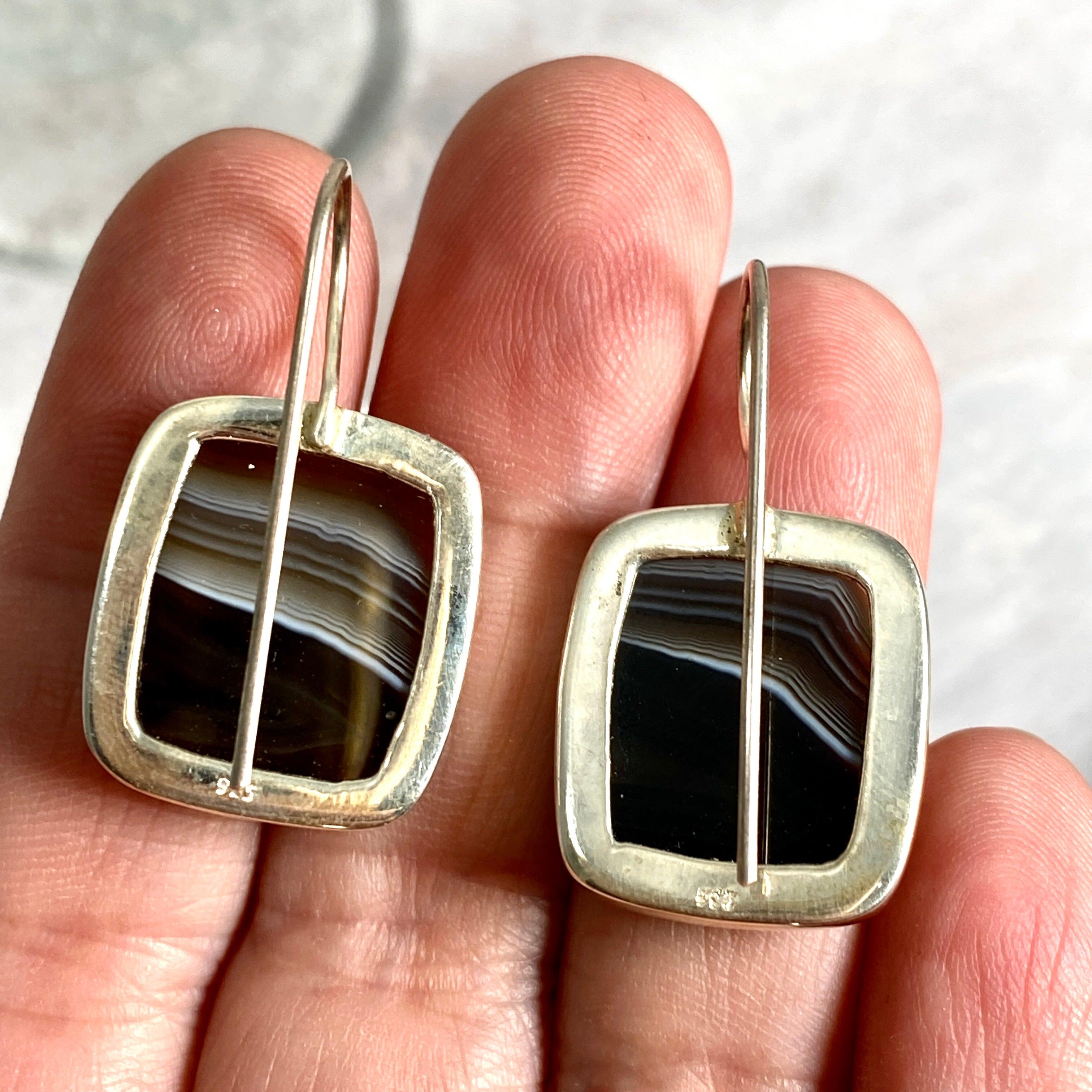 Sardonyx Rectangular Fixed Hook Earrings KEGJ1141 – Elegant Gemstone Jewelry for Women, Perfect for Parties, Weddings & Special Occasions