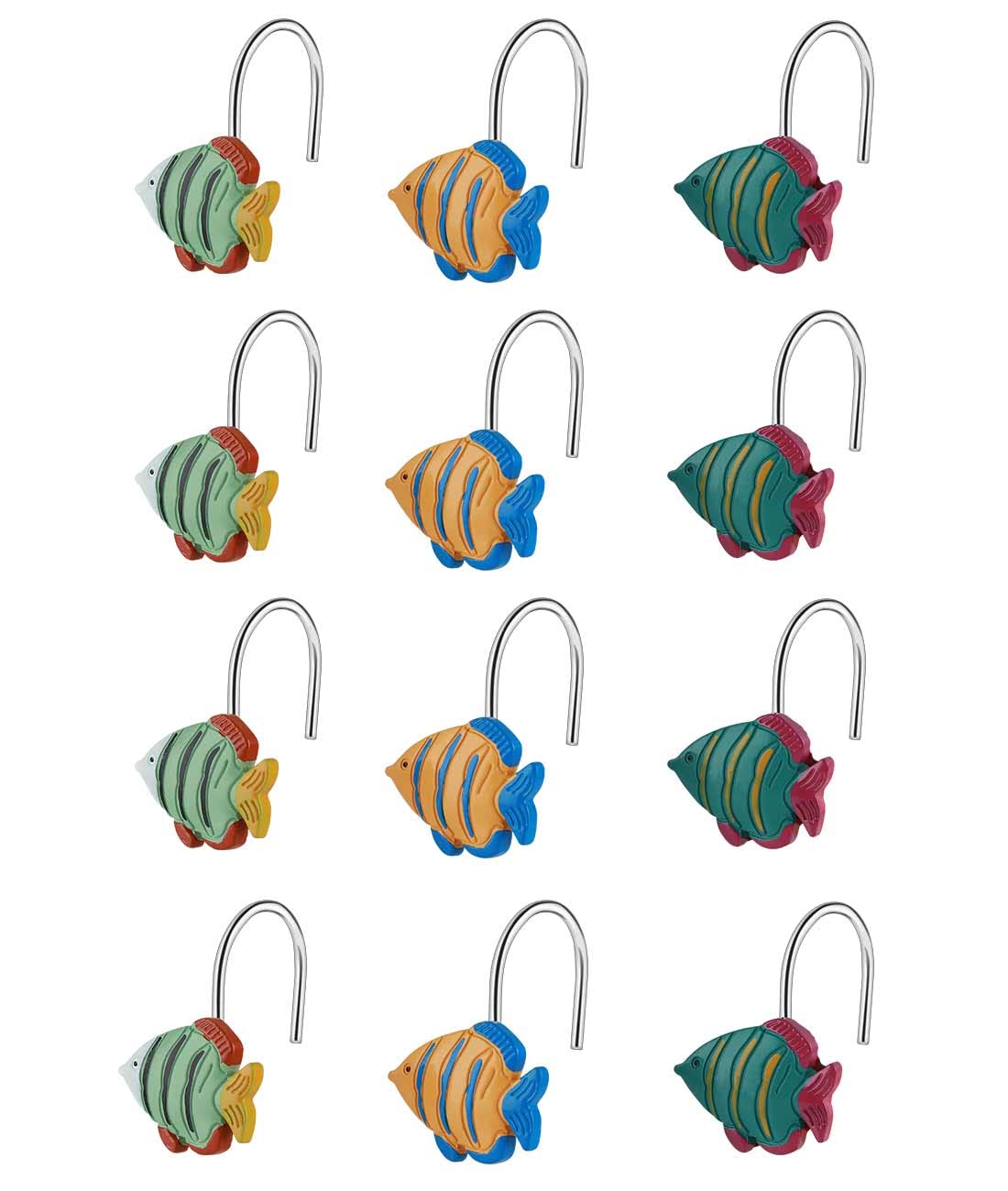 Ocean-Themed Shower Curtain Hooks - Set of 12 Nautical Fish Rings for Beach & Underwater Bathroom Decor - Perfect for Coastal, Marine & Kids' Bathroom Themes