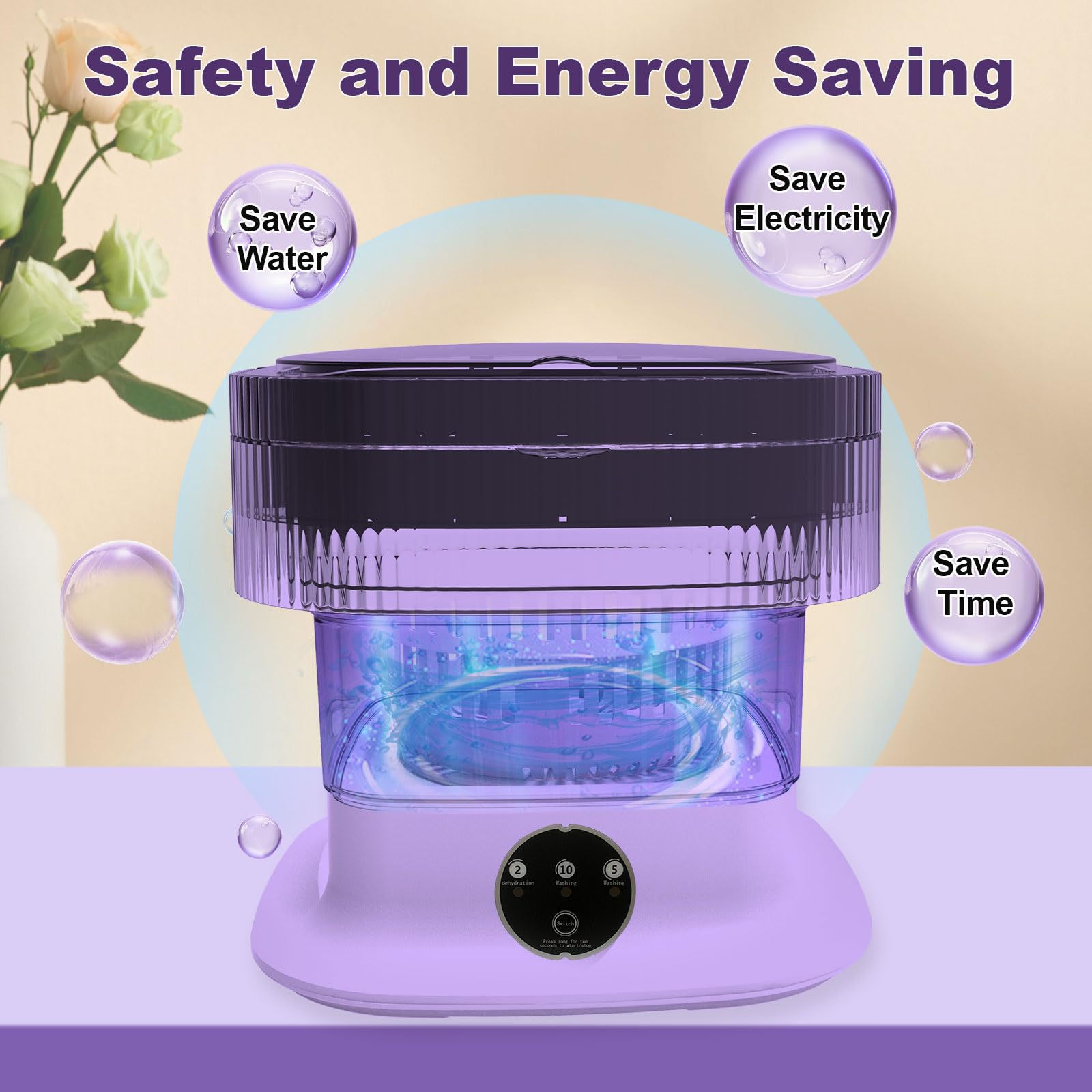 Portable Washing Machine 15L with Spin Dryer - Compact Foldable Mini Washer for Dorm, Apartment, RV & Travel - Perfect for Baby Clothes, Underwear & Socks - Space-Saving Purple Laundry Solution for Small Spaces & Camping