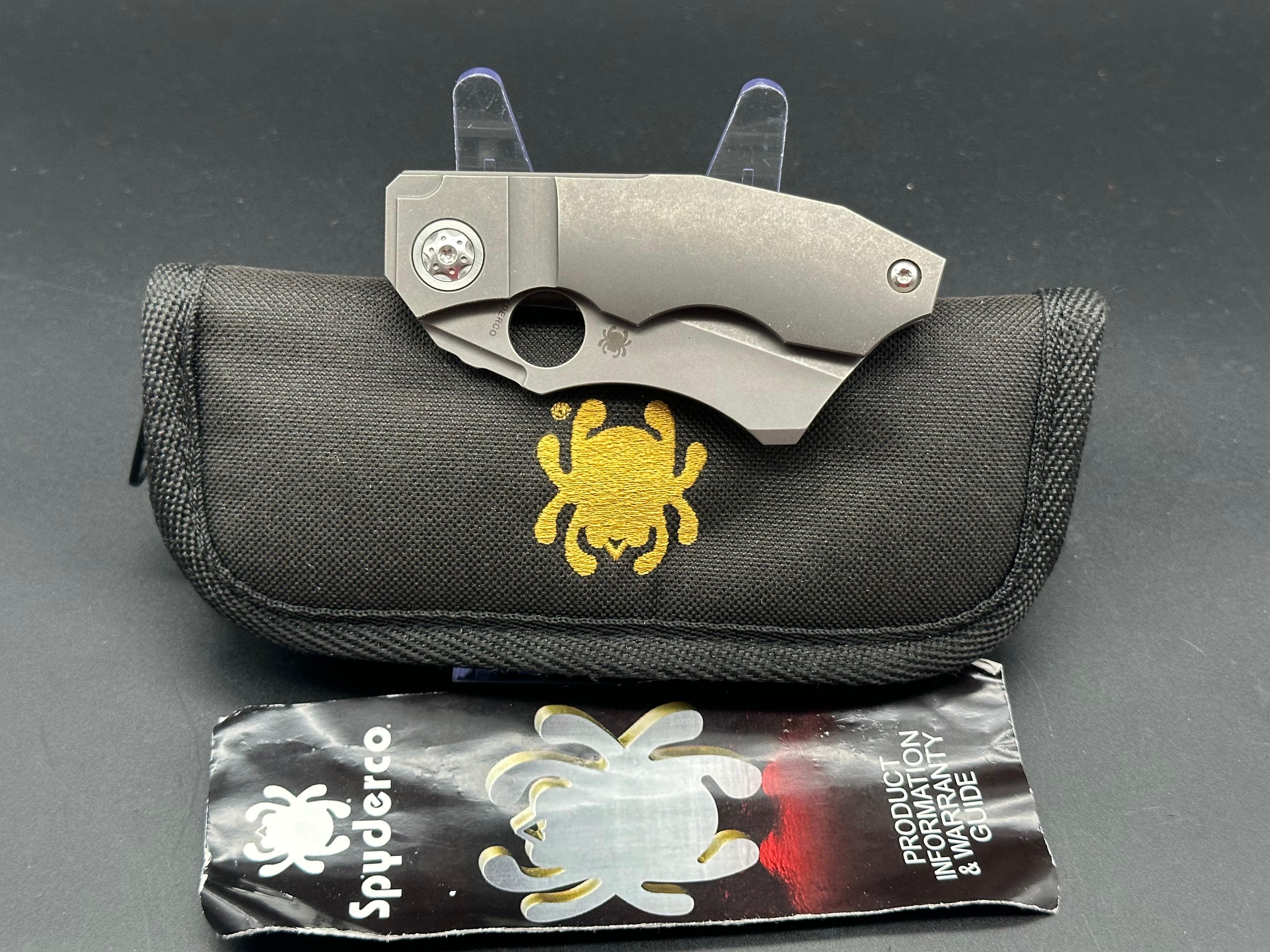Spyderco Stovepipe Folding Knife - Gray Titanium Handle, 20CV Steel Plain Edge (C260TIP) - EDC, Outdoor Survival & Tactical Use