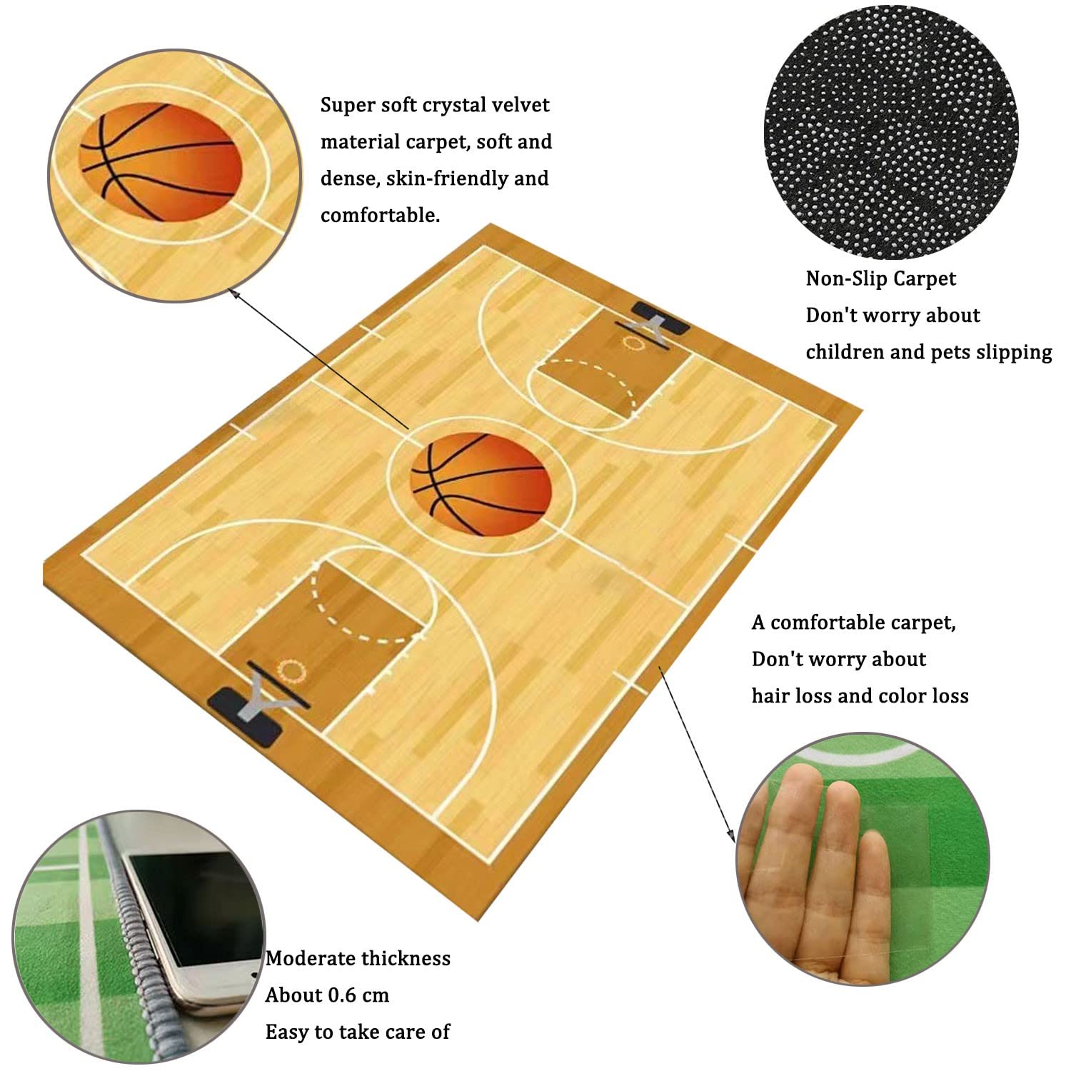 Non-Slip 6x9 Football Soccer Field Area Rug for Kids - Green Sports Playmat for Boys & Girls Bedroom, Nursery, Playroom & Living Room - Perfect for Sports-Themed Decor & Safe Playtime Activities